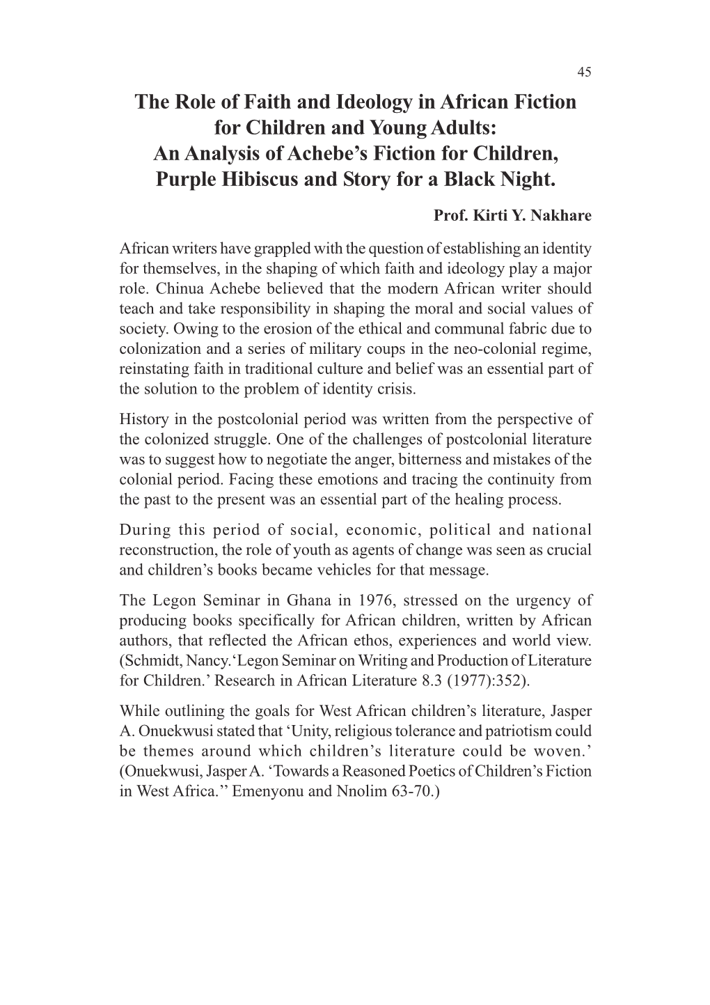 The Role of Faith and Ideology in African Fiction for Children and Young Adults