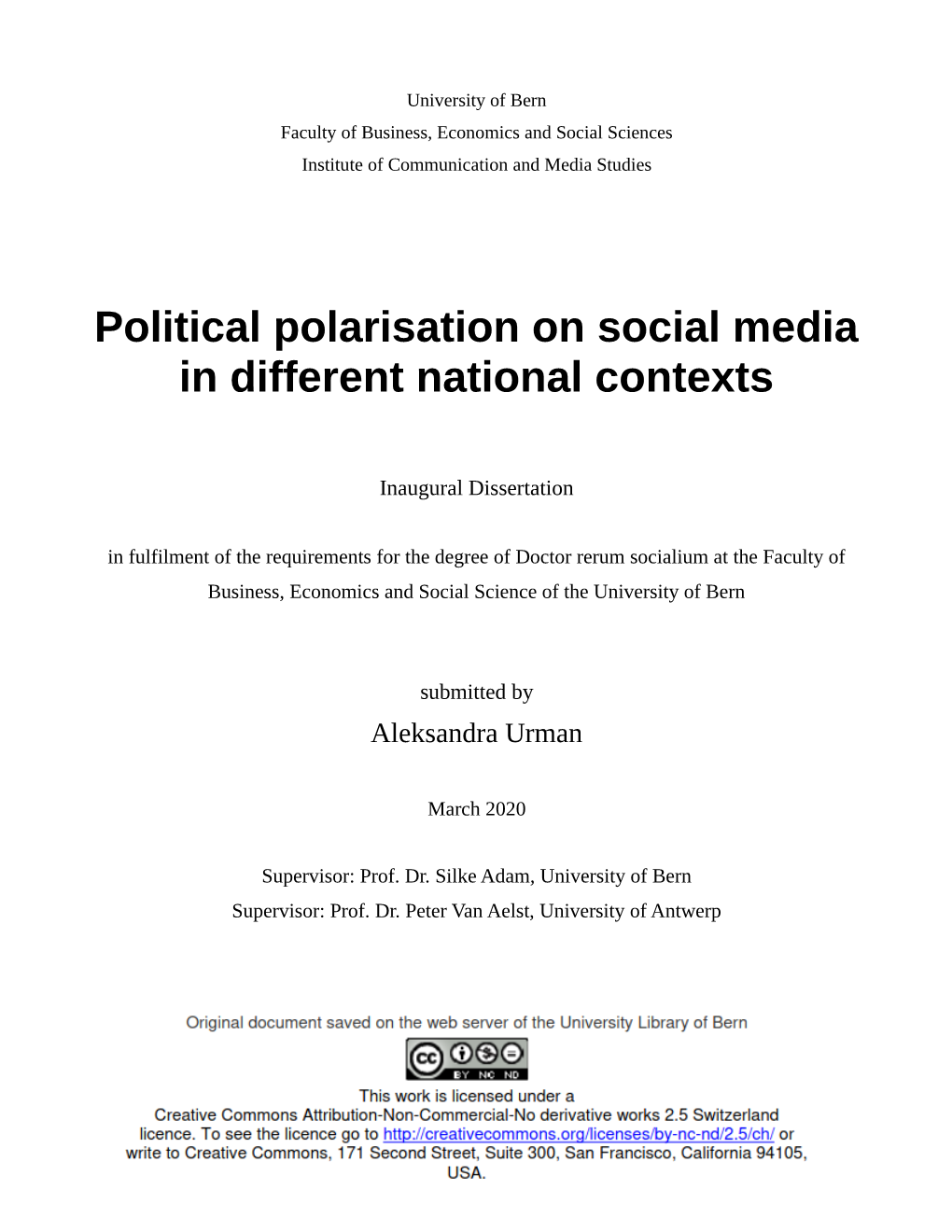 Political Polarisation on Social Media in Different National Contexts
