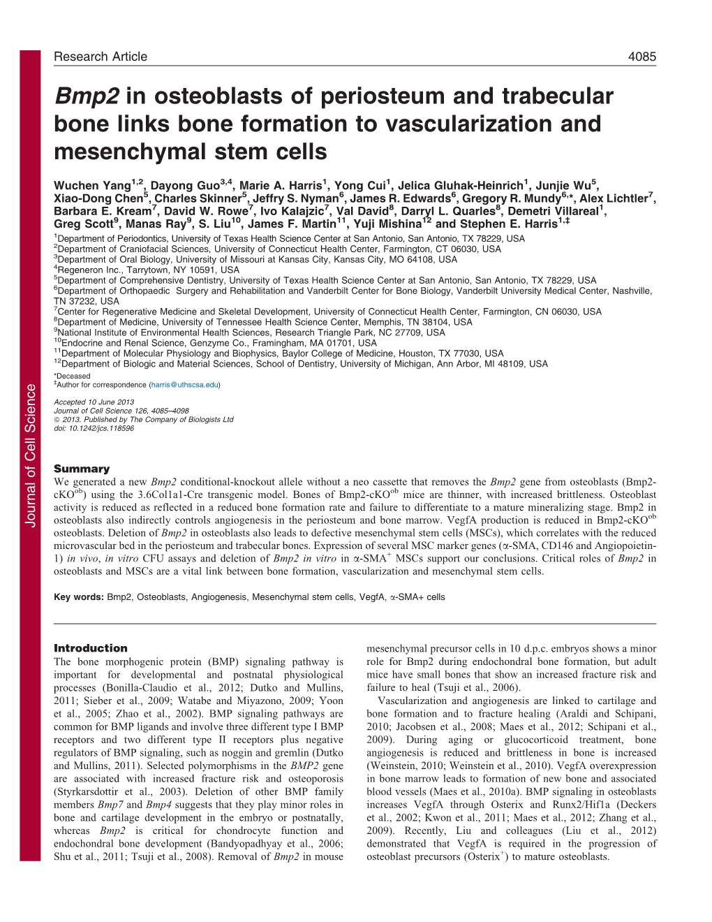 Bmp2 in Osteoblasts of Periosteum and Trabecular Bone Links Bone