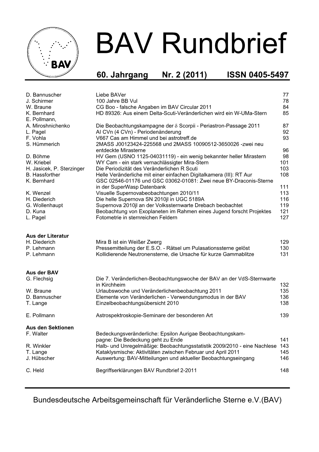 BAV Rundbrief Nr. 2 (2011)