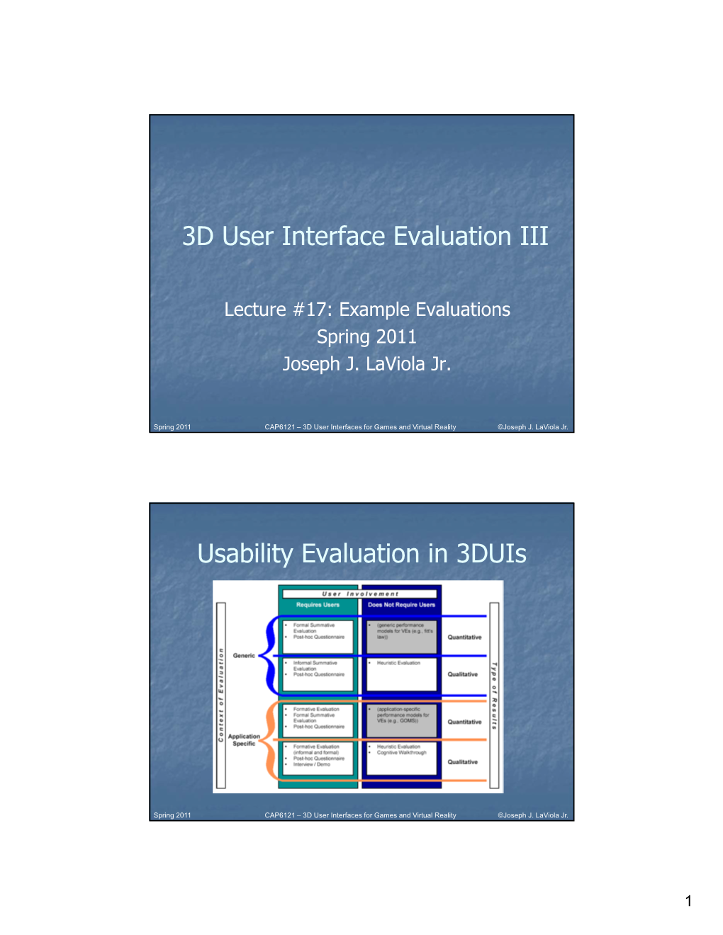 3D User Interface Evaluation III Usability Evaluation in 3Duis