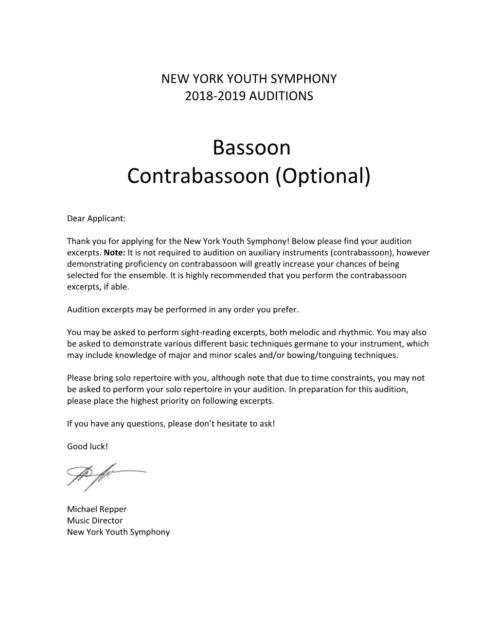 Bassoon and Contrabassoon Audition Excerpts