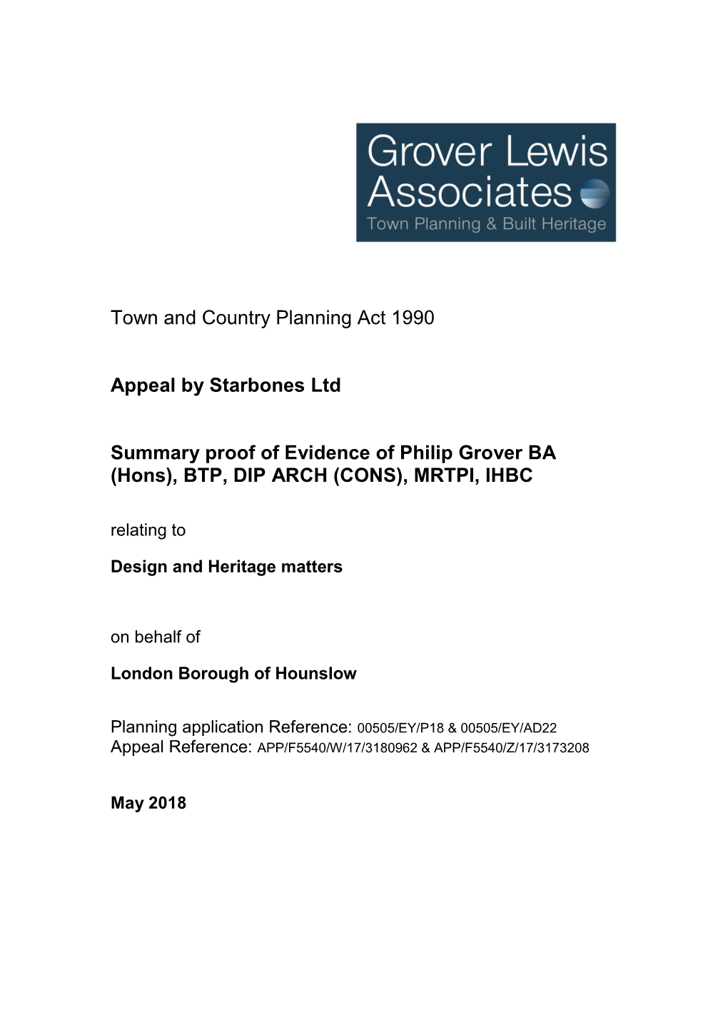 Town and Country Planning Act 1990 Appeal by Starbones Ltd