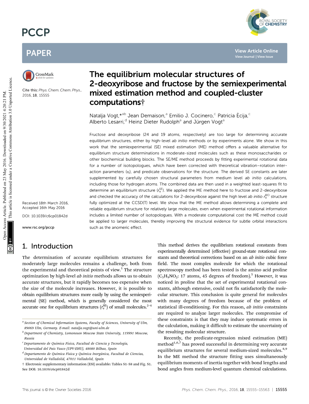 The Equilibrium Molecular Structures of 2-Deoxyribose and Fructose by the Semiexperimental Mixed Estimation Method and Coupled-C