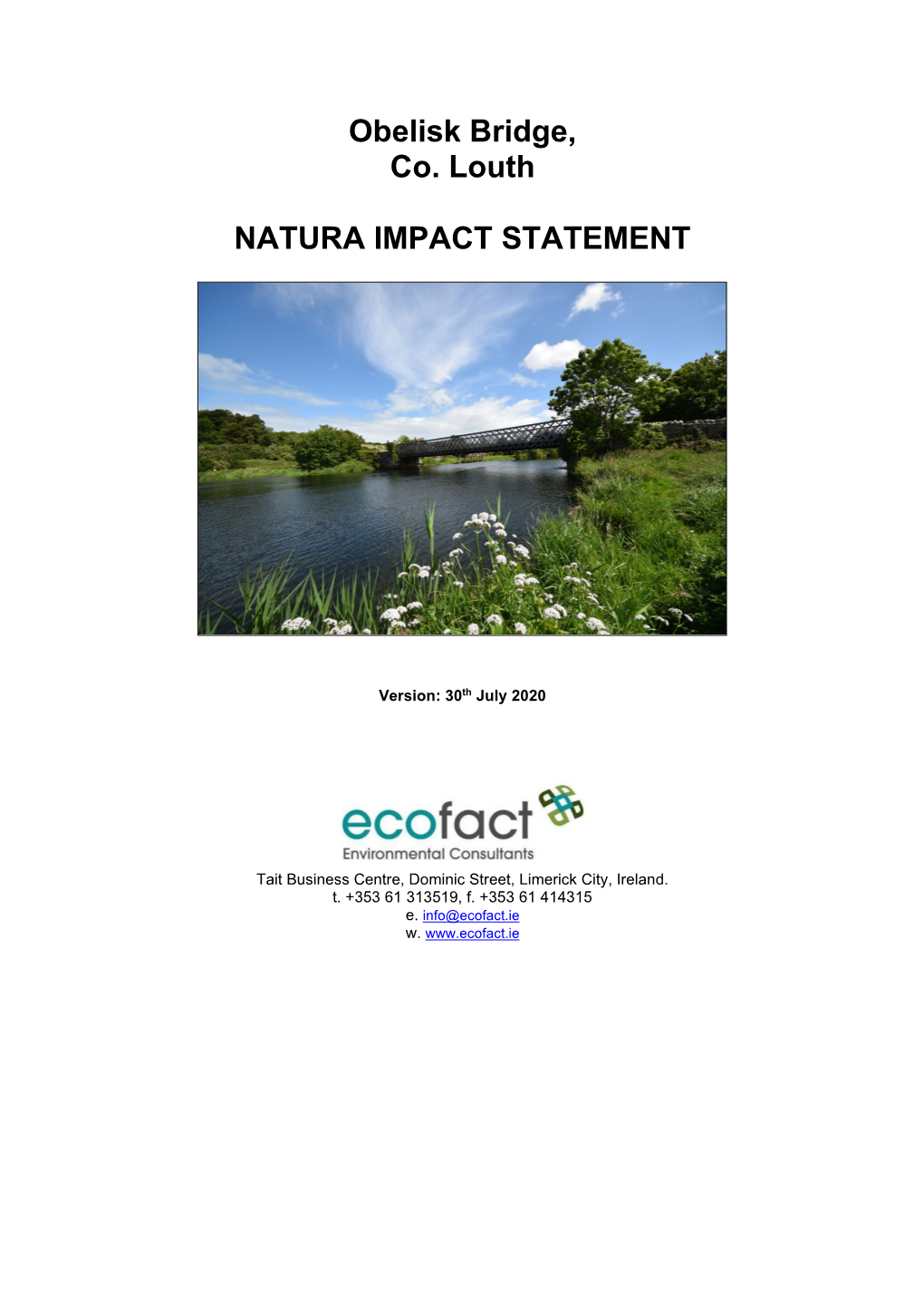 Obelisk Bridge, Co. Louth NATURA IMPACT STATEMENT