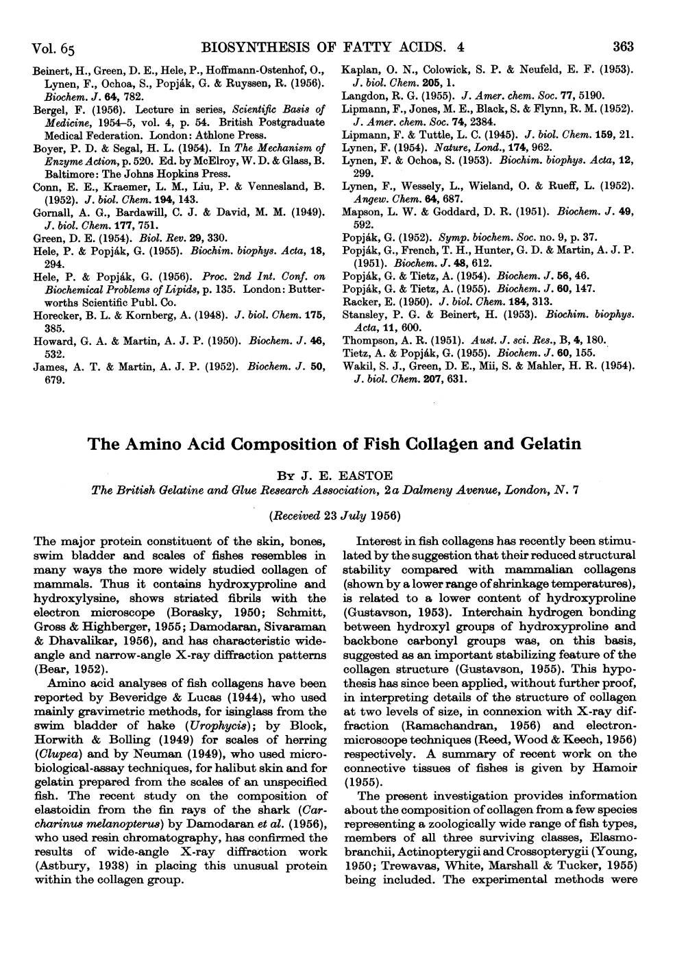 The Amino Acid Composition of Fish Collagen and Gelatin by J