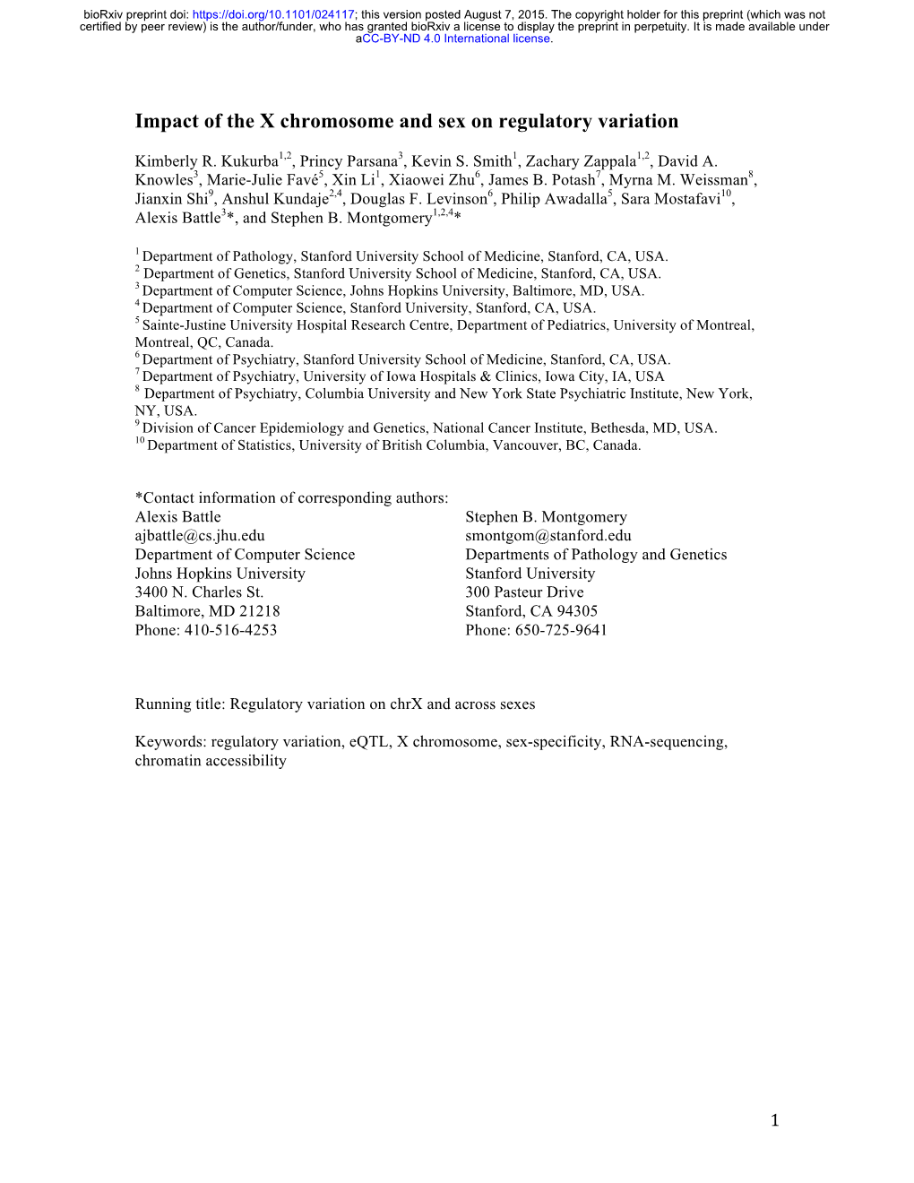 Impact of the X Chromosome and Sex on Regulatory Variation