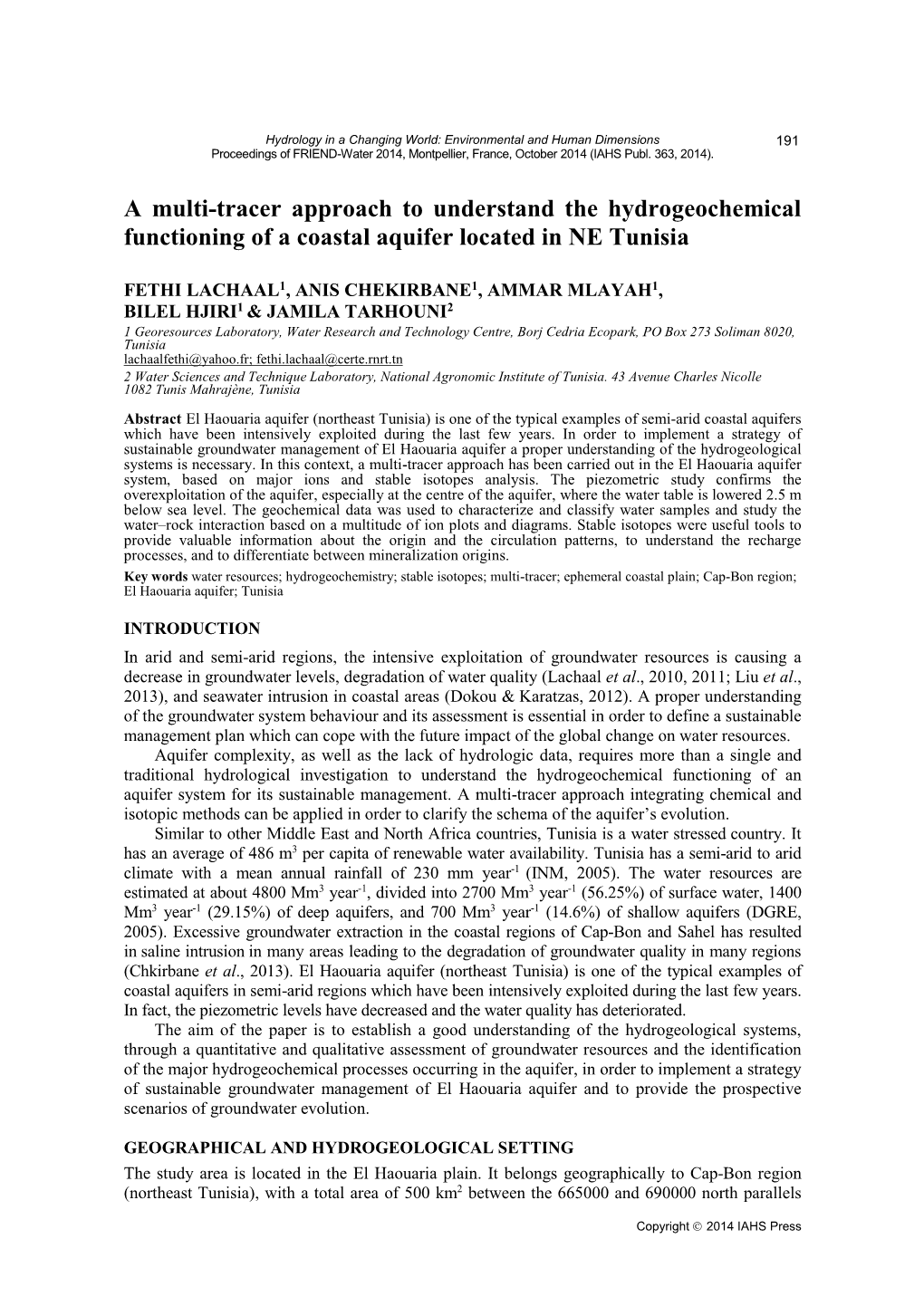 A Multi-Tracer Approach to Understand the Hydrogeochemical Functioning of a Coastal Aquifer Located in NE Tunisia