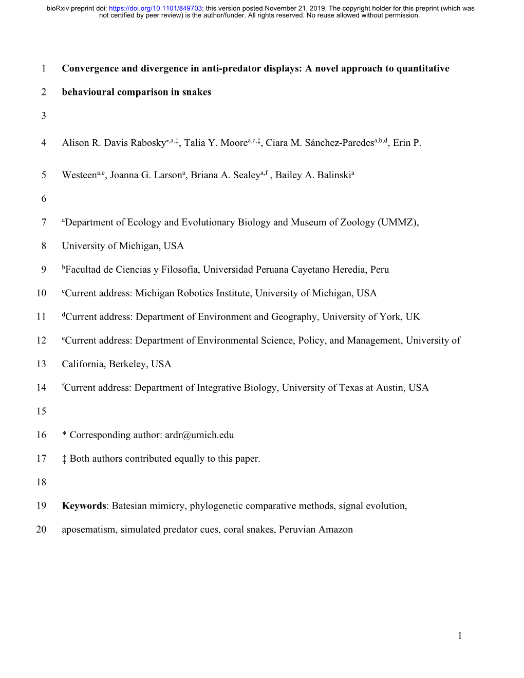 1 Convergence and Divergence in Anti-Predator Displays: a Novel Approach to Quantitative