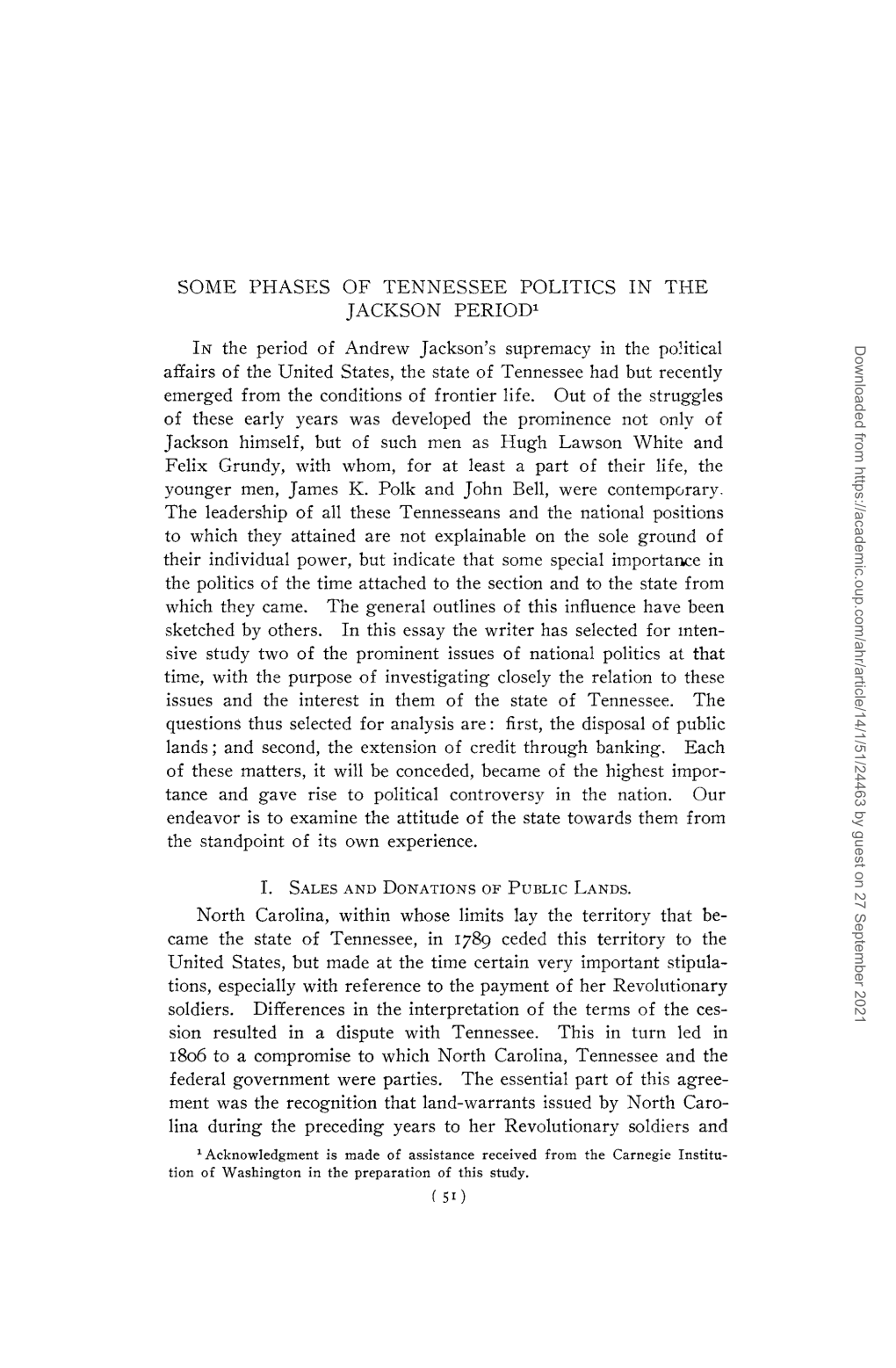 SOME PHASES of TENNESSEE POLITICS in the JACKSON Periodl
