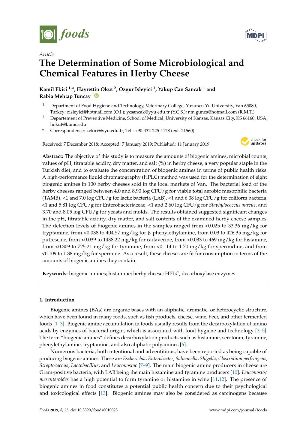 The Determination of Some Microbiological and Chemical Features in Herby Cheese