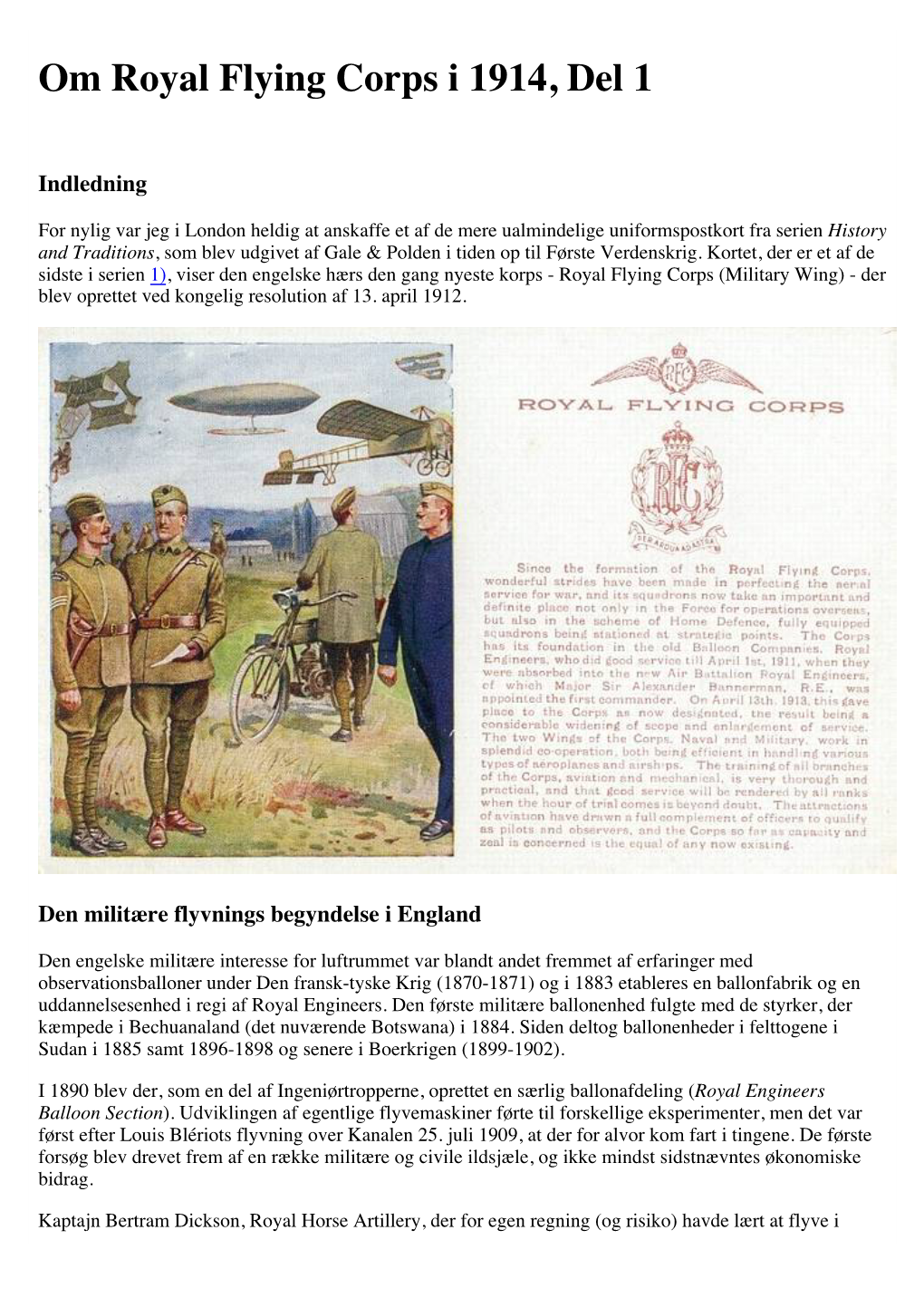 Om Royal Flying Corps I 1914, Del 1