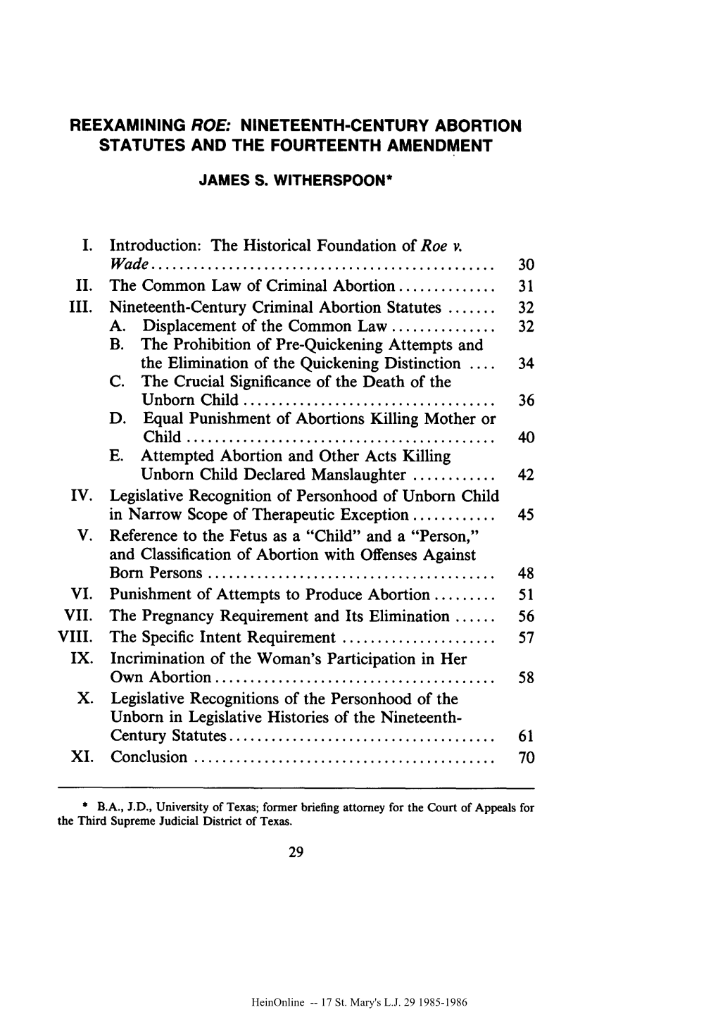 Reexamining Roe: Nineteenth-Century Abortion Statutes and the Fourteenth Amendment