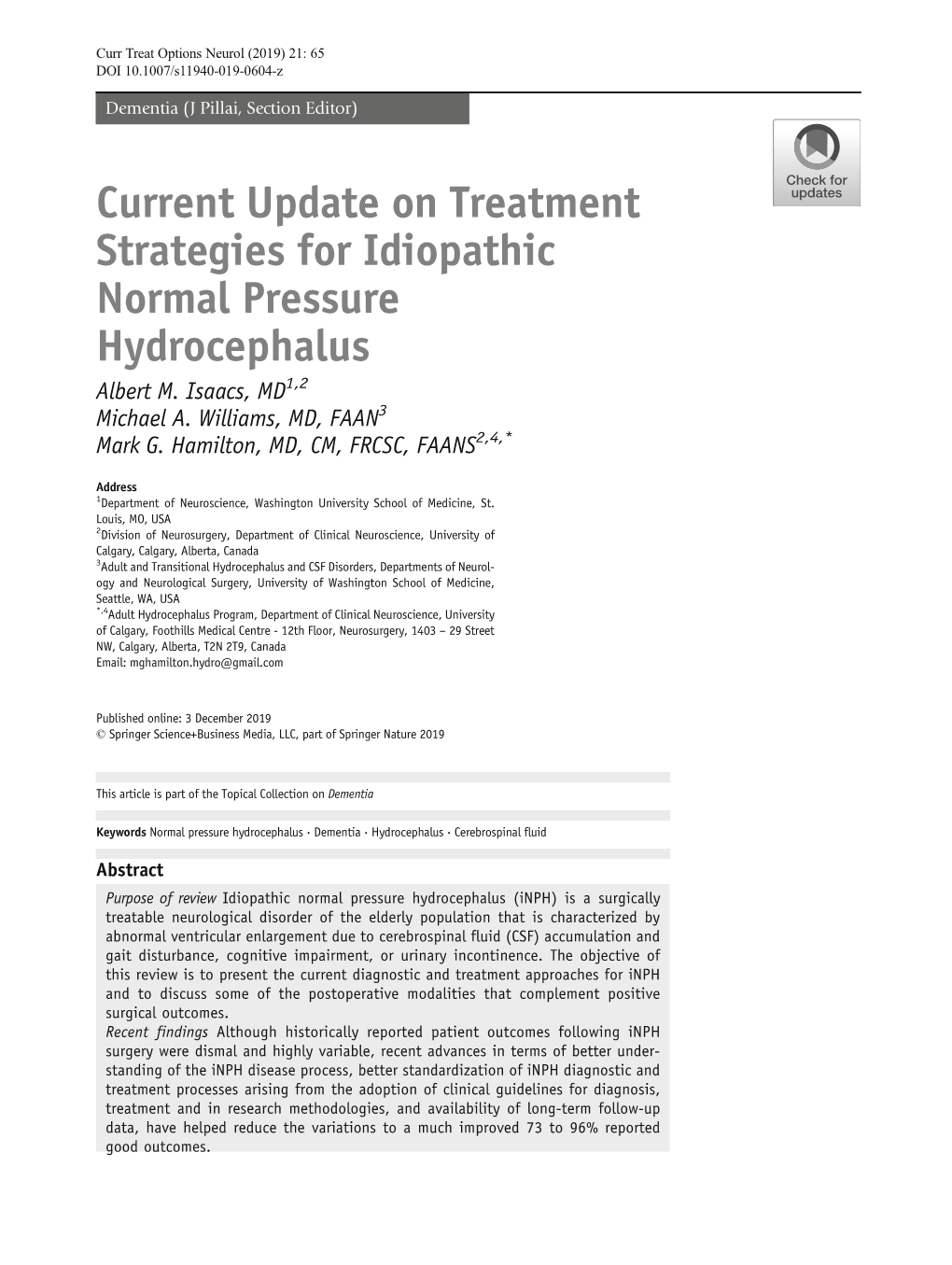 Current Update on Treatment Strategies for Idiopathic Normal Pressure Hydrocephalus Albert M