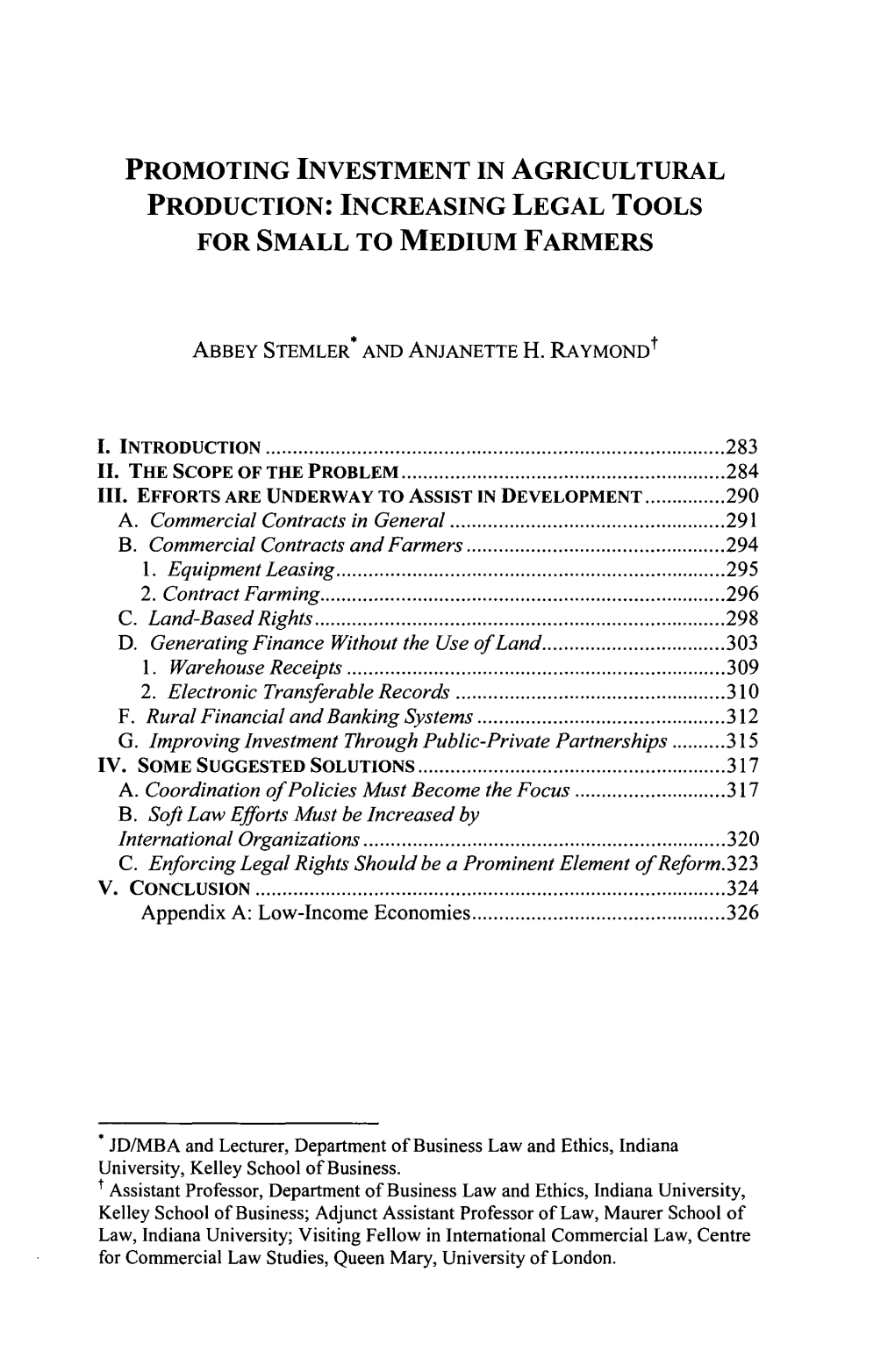 Promoting Investment in Agricultural Production: Increasing Legal Tools for Small to Medium Farmers