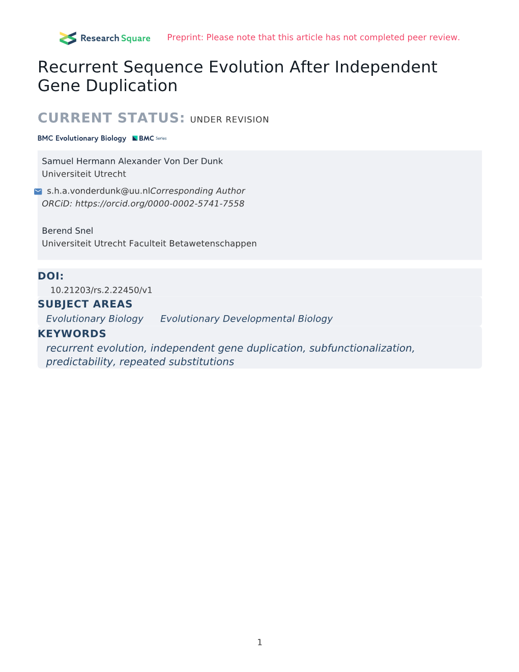 Recurrent Sequence Evolution After Independent Gene Duplication
