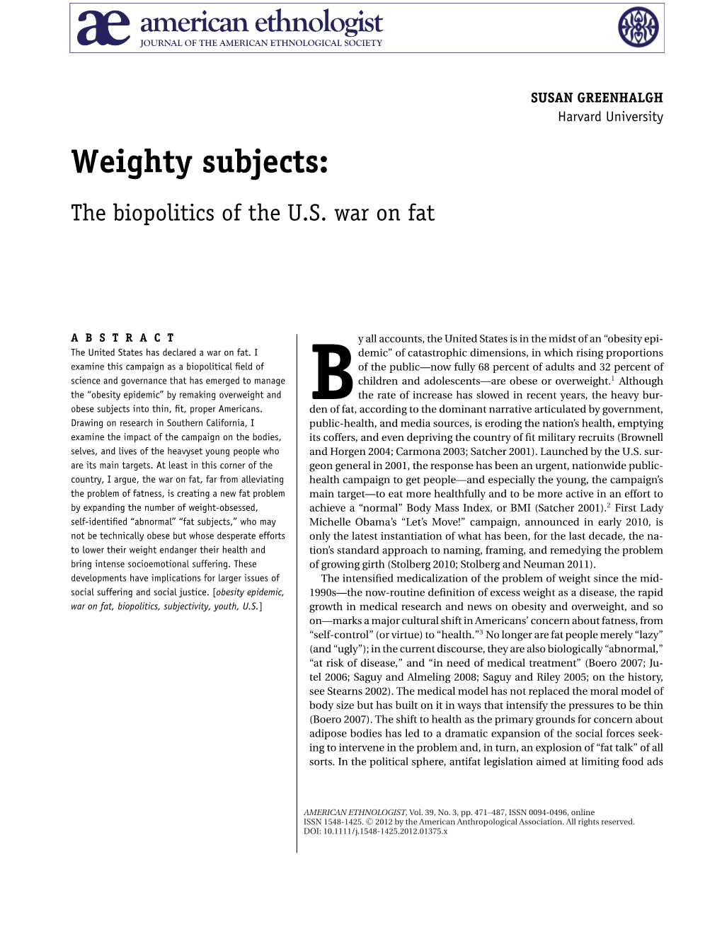 Weighty Subjects: the Biopolitics of the U.S