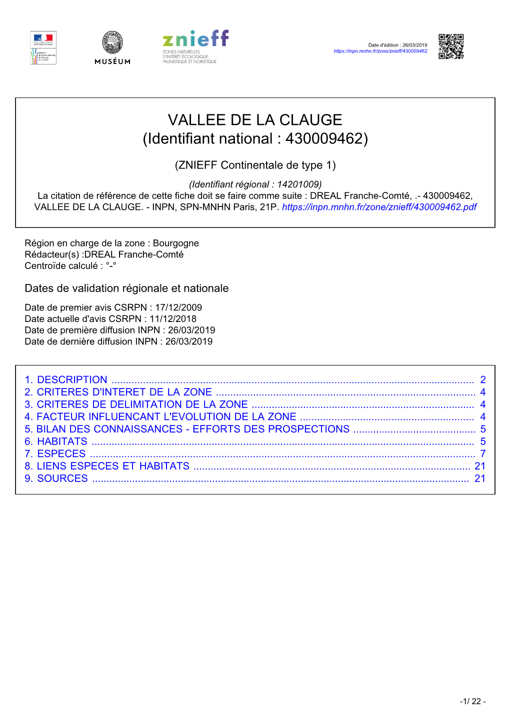 VALLEE DE LA CLAUGE (Identifiant National : 430009462)