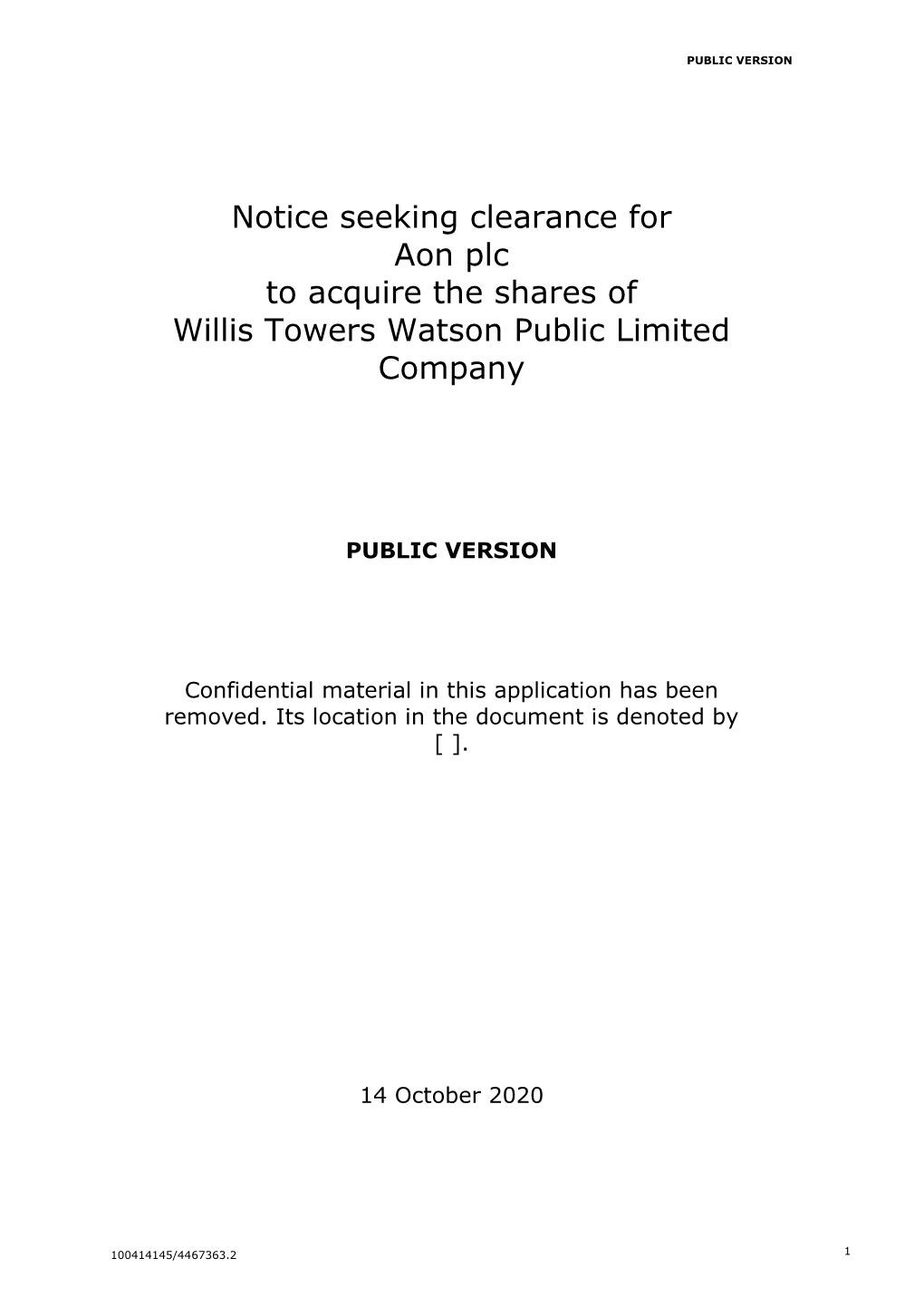 Aon Plc and Willis Towers Watson Public