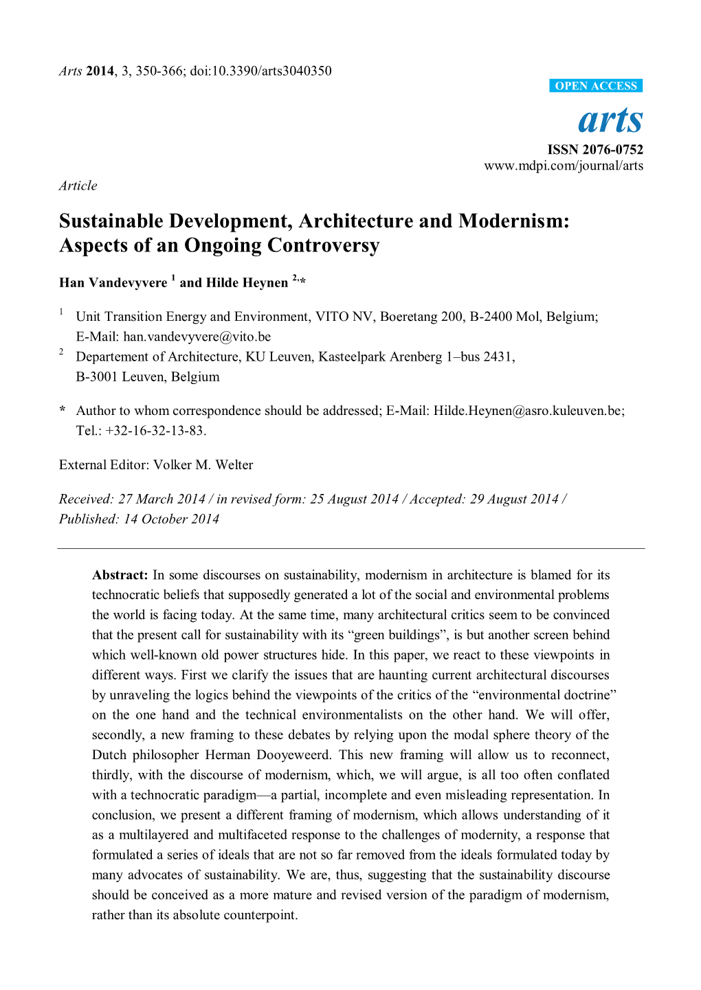 Sustainable Development, Architecture and Modernism: Aspects of an Ongoing Controversy