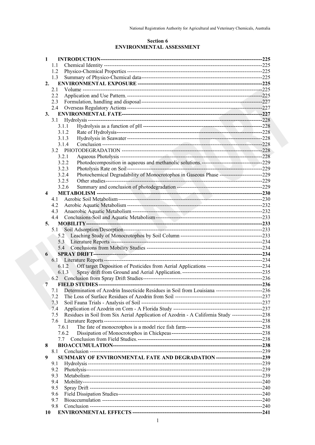 Review of Monocrotophos – Environmental Assessment