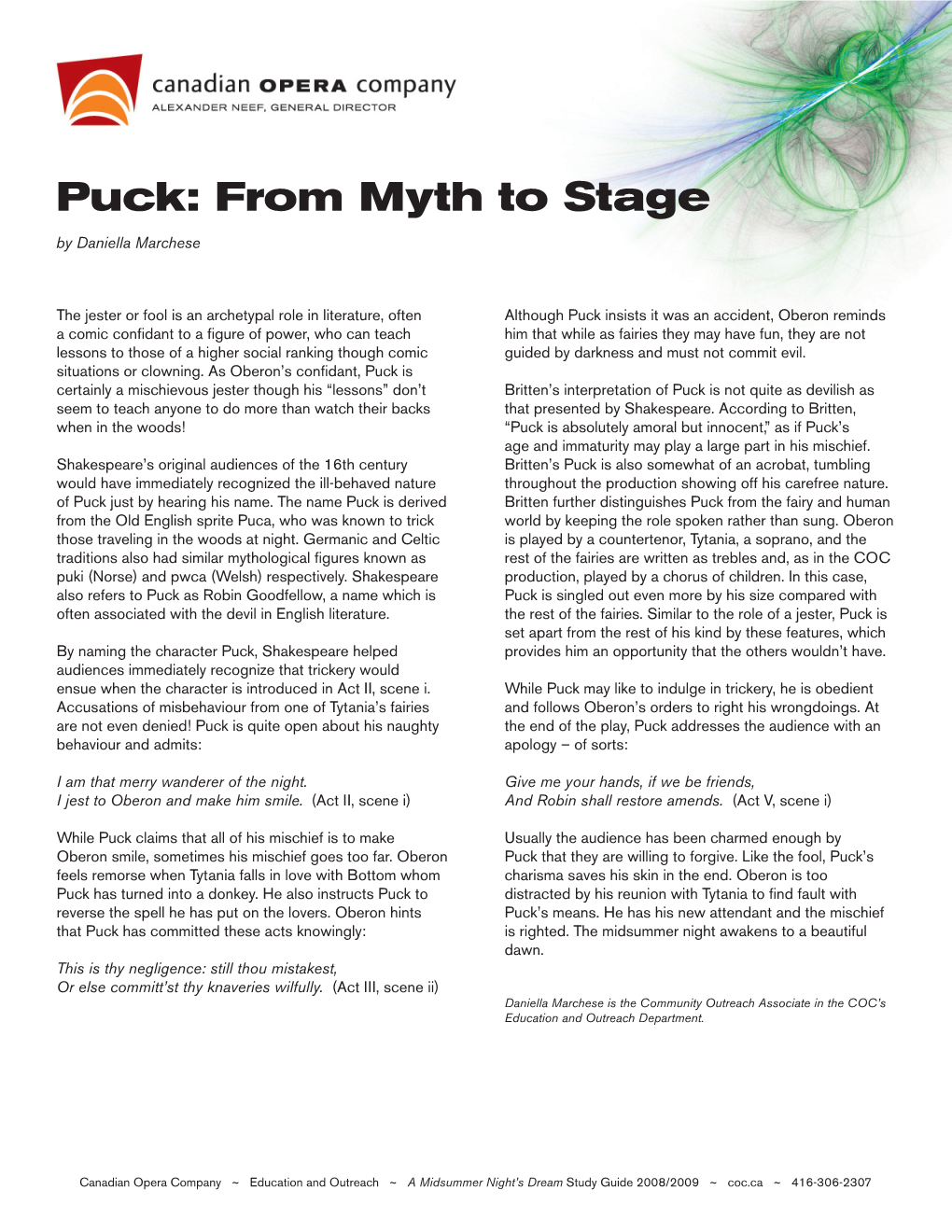 Puck: from Myth to Stage by Daniella Marchese