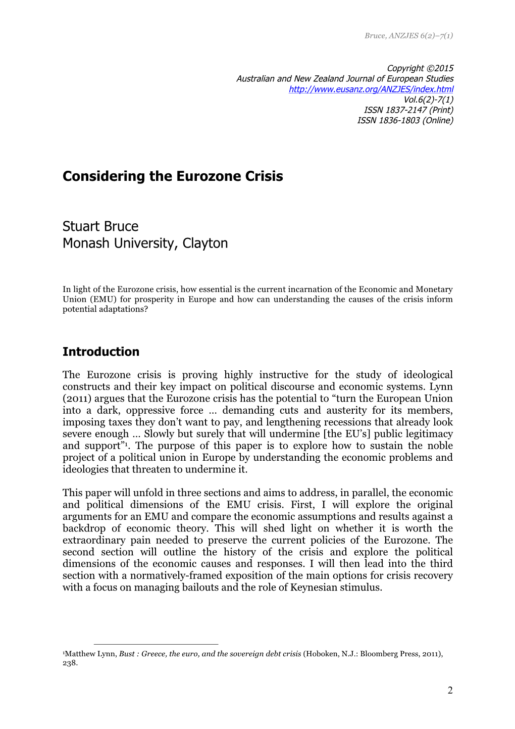 Considering the Eurozone Crisis