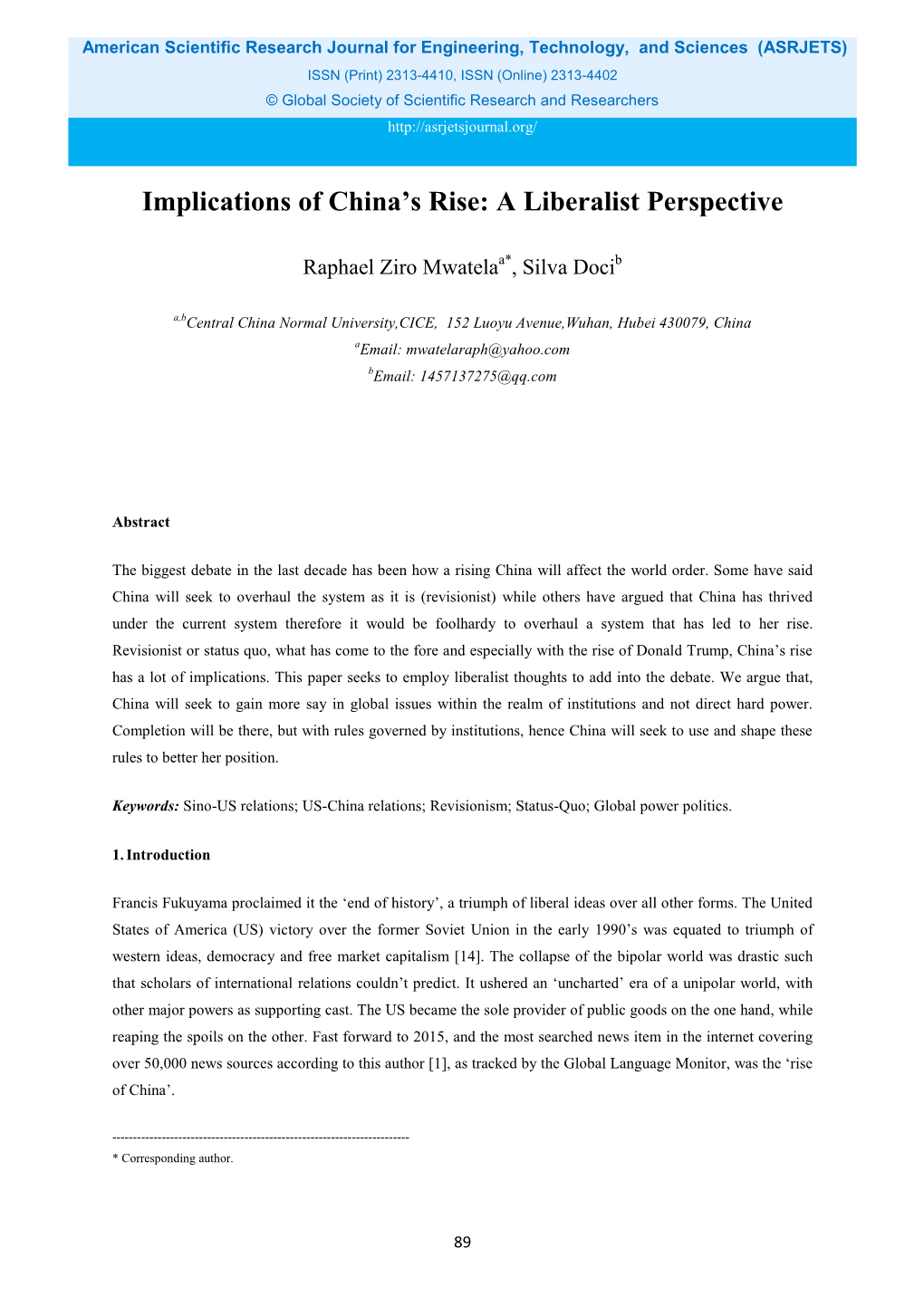 Implications of China's Rise: a Liberalist Perspective