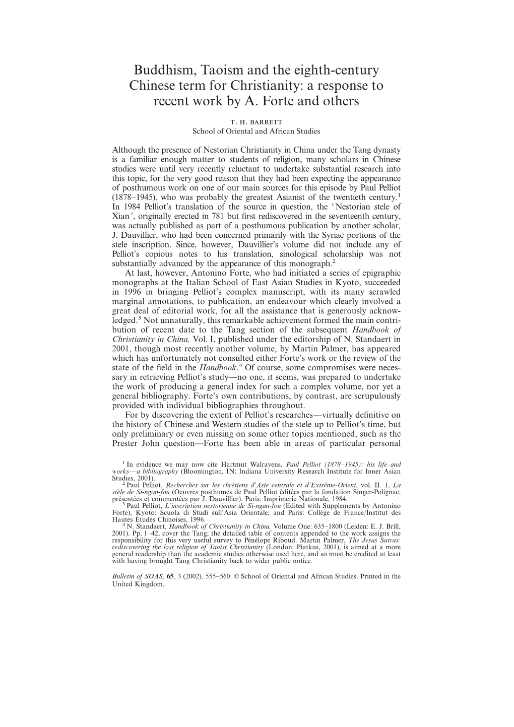 Buddhism, Taoism and the Eighth-Century Chinese Term for Christianity: a Response to Recent Work by A