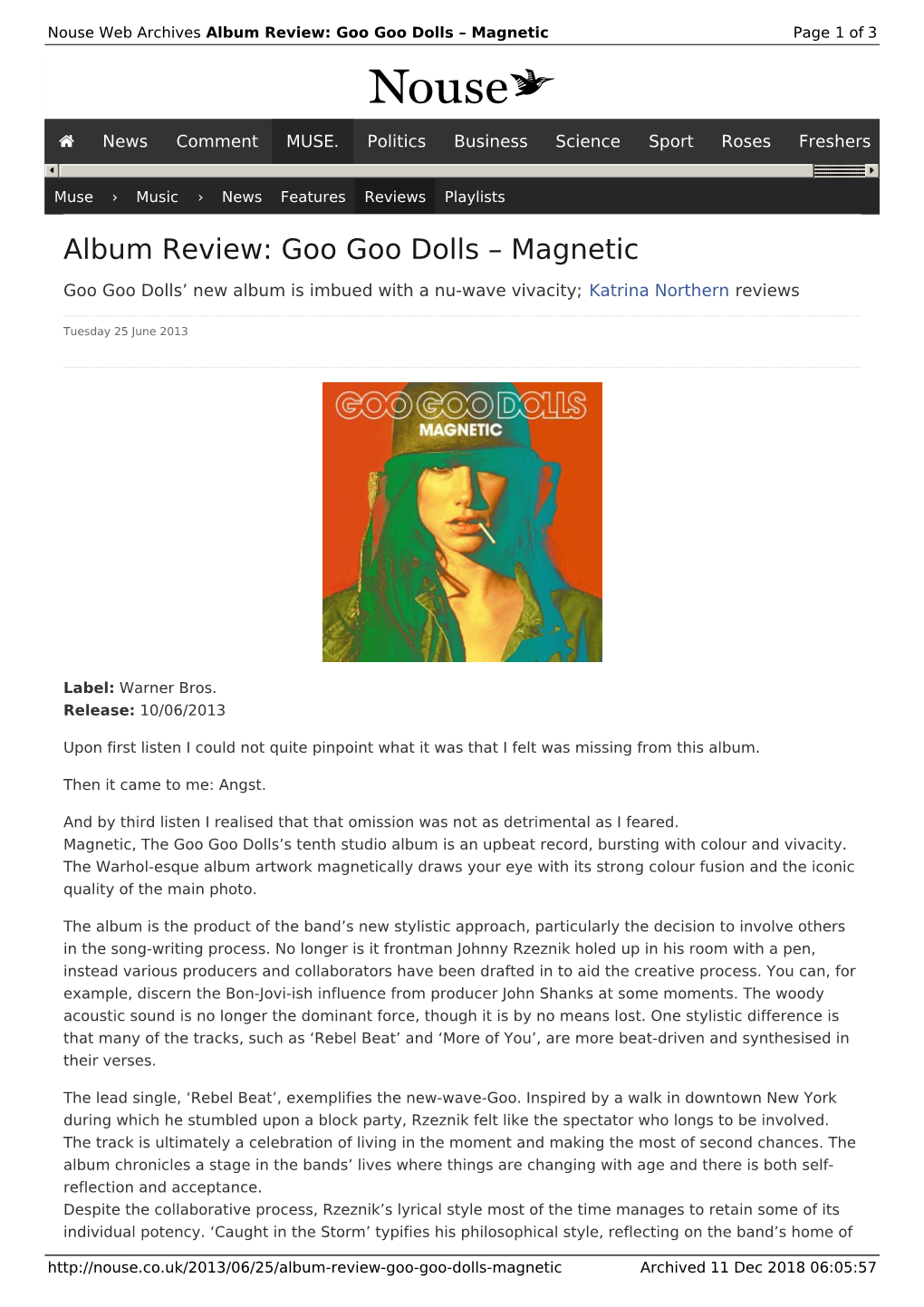 Album Review: Goo Goo Dolls – Magnetic | Nouse