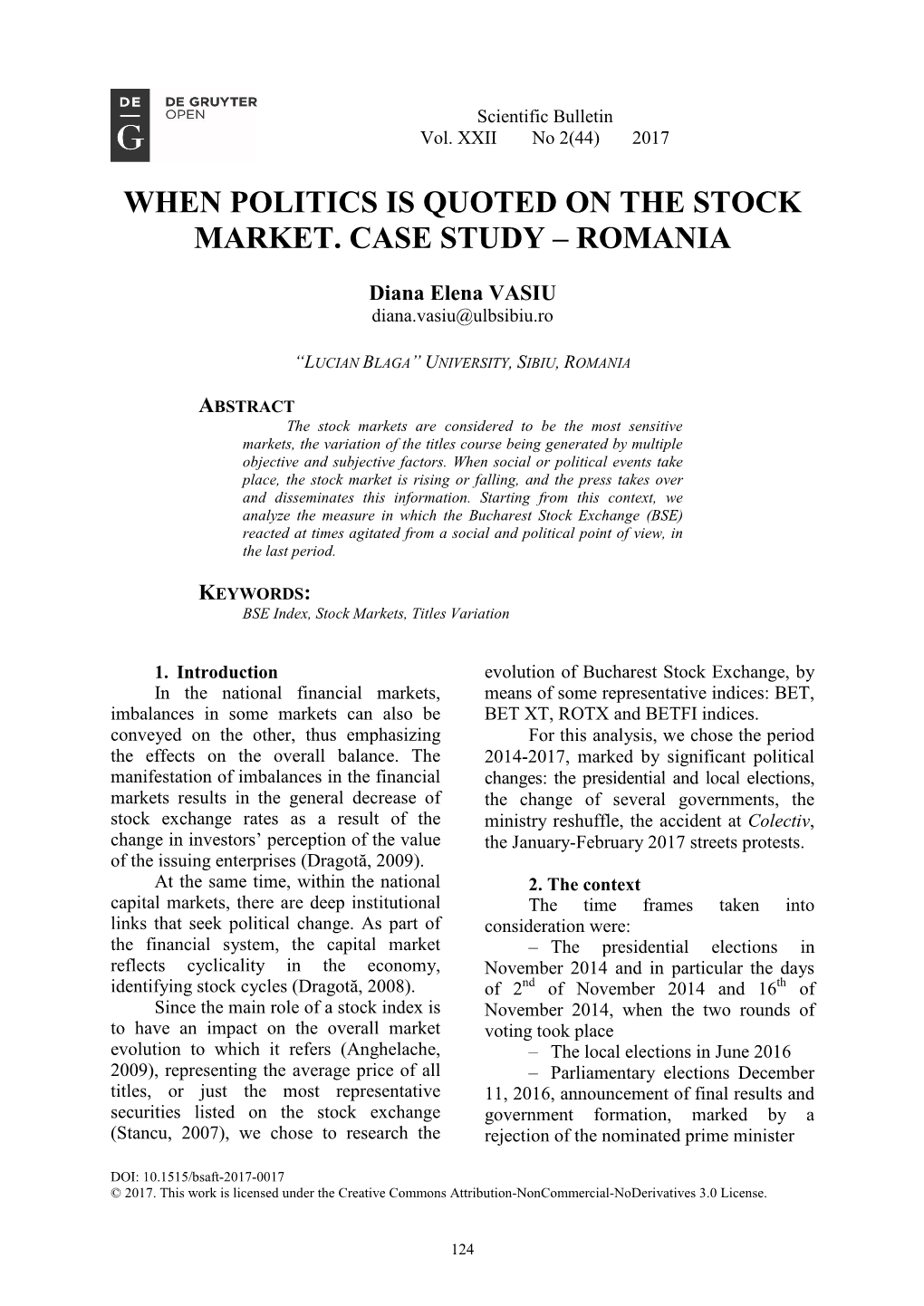 When Politics Is Quoted on the Stock Market. Case Study – Romania
