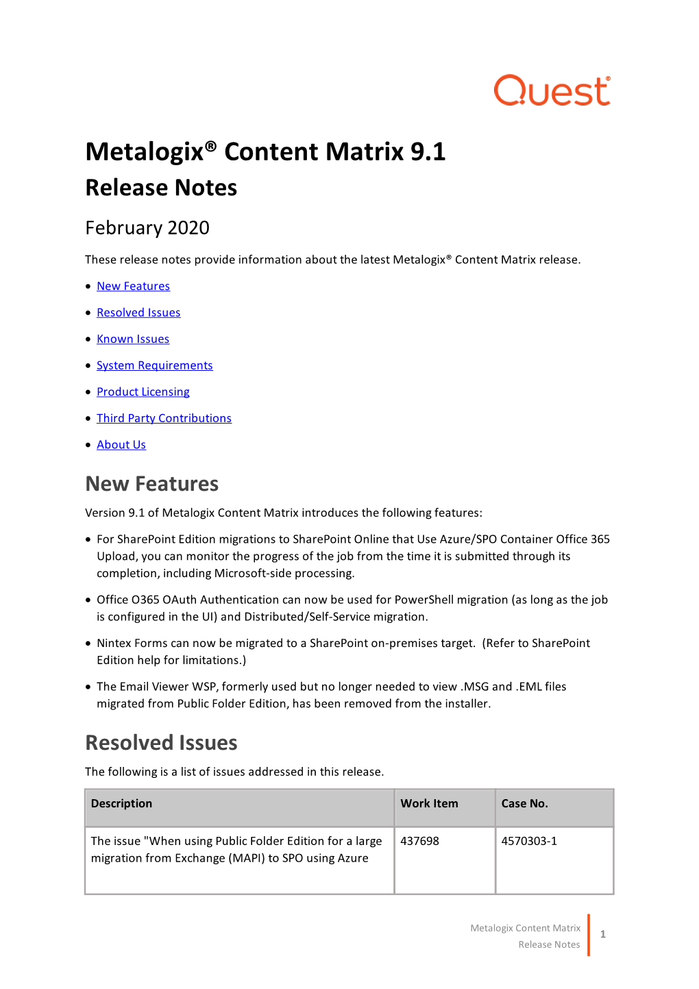 Content Matrix 9.1 Release Notes February 2020