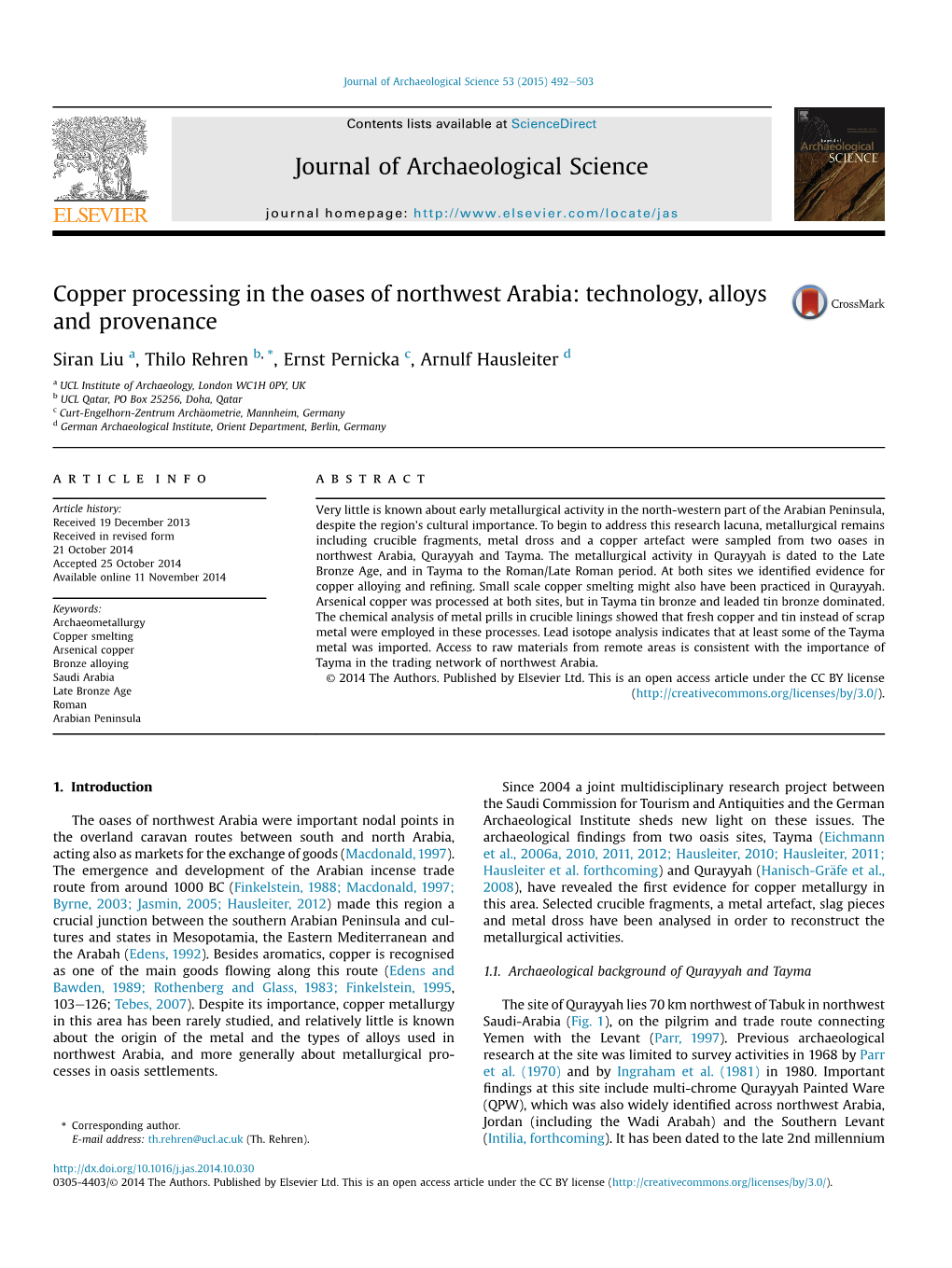 Copper Processing in the Oases of Northwest Arabia: Technology, Alloys and Provenance