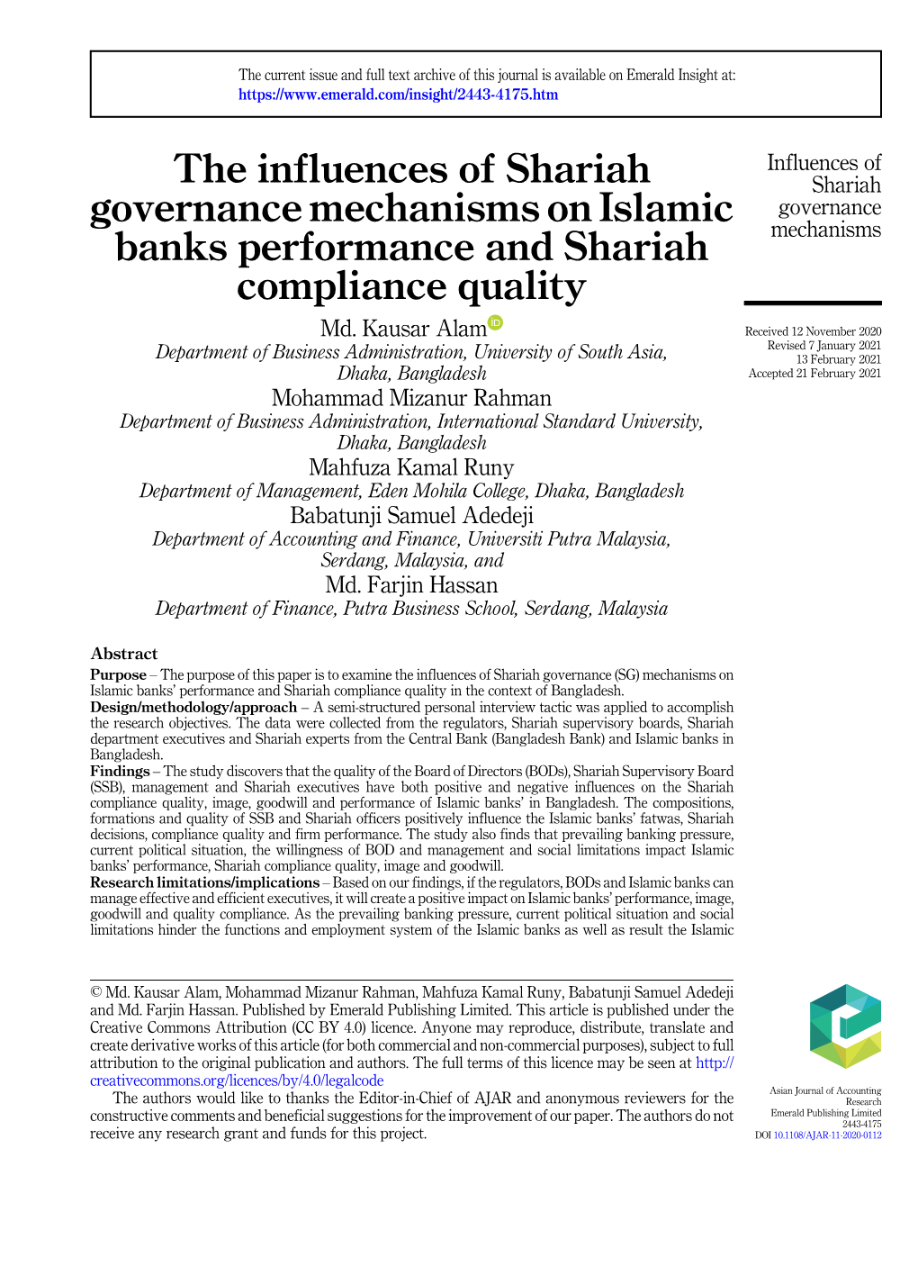 The Influences of Shariah Governance Mechanisms on Islamic Banks