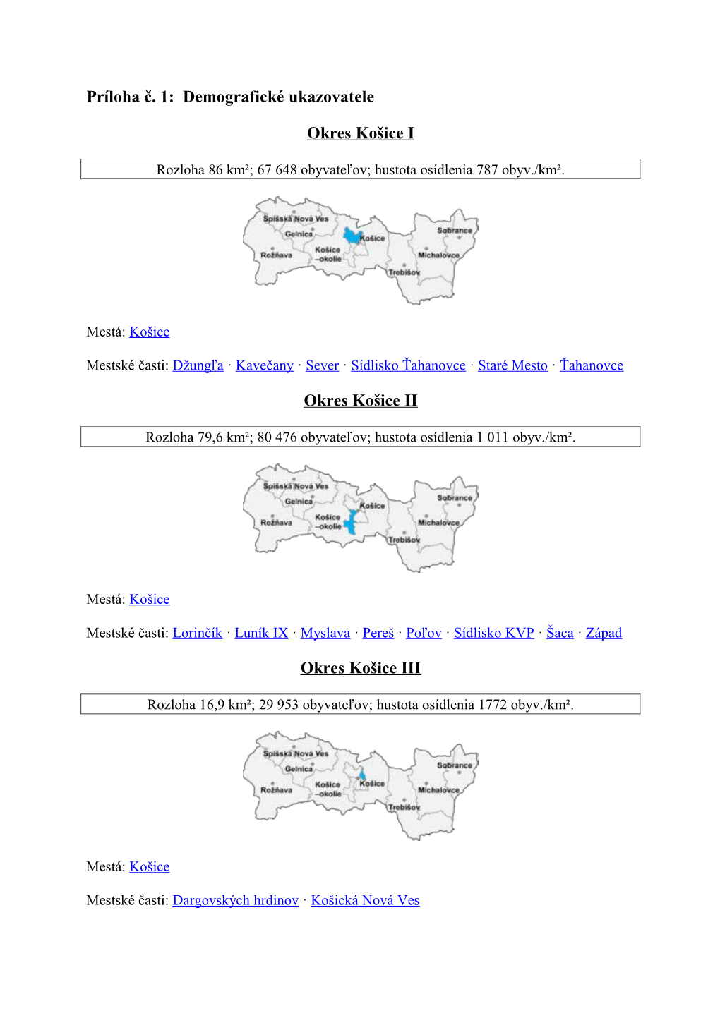 Príloha Č. 1: Demografické Ukazovatele Okres Košice I