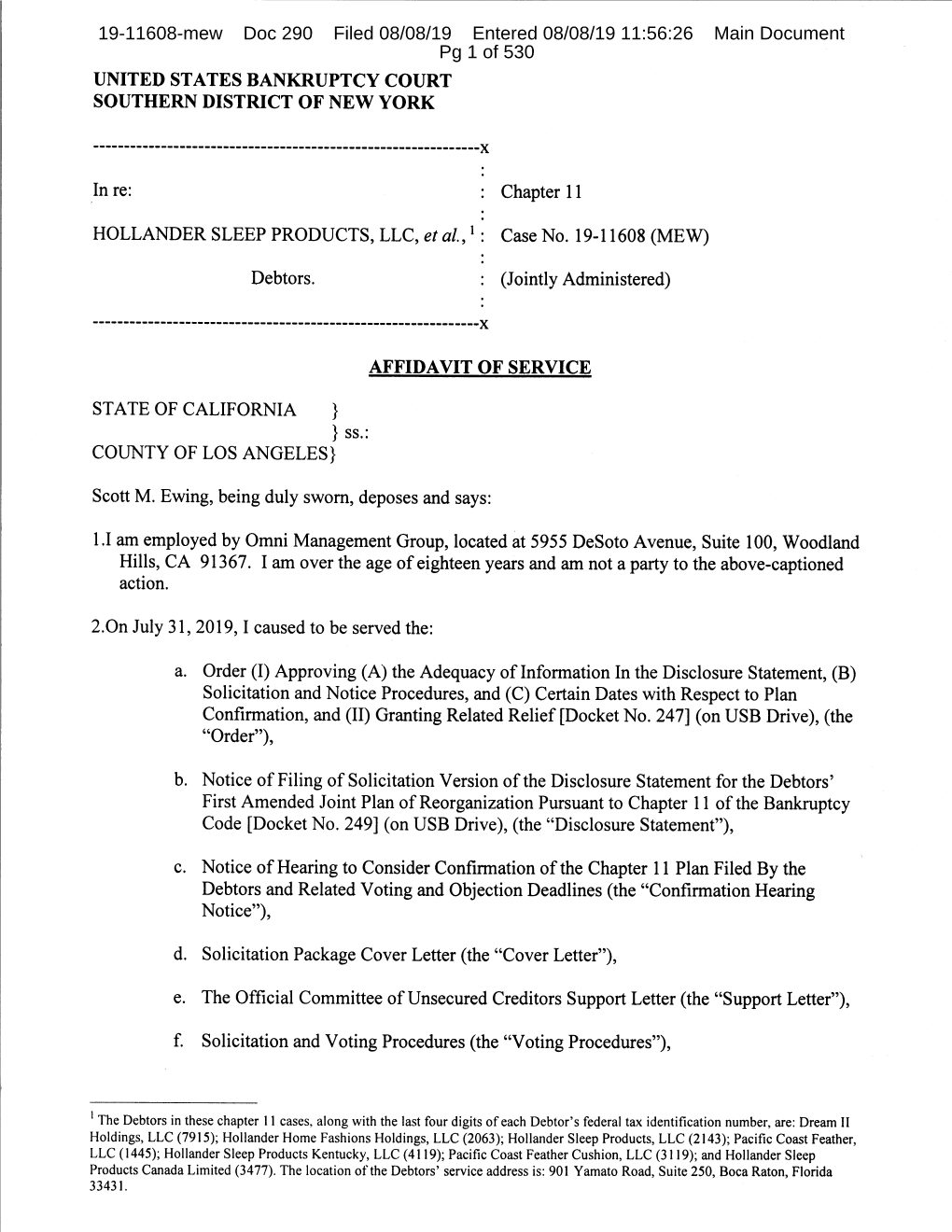 19-11608-Mew Doc 290 Filed 08/08/19