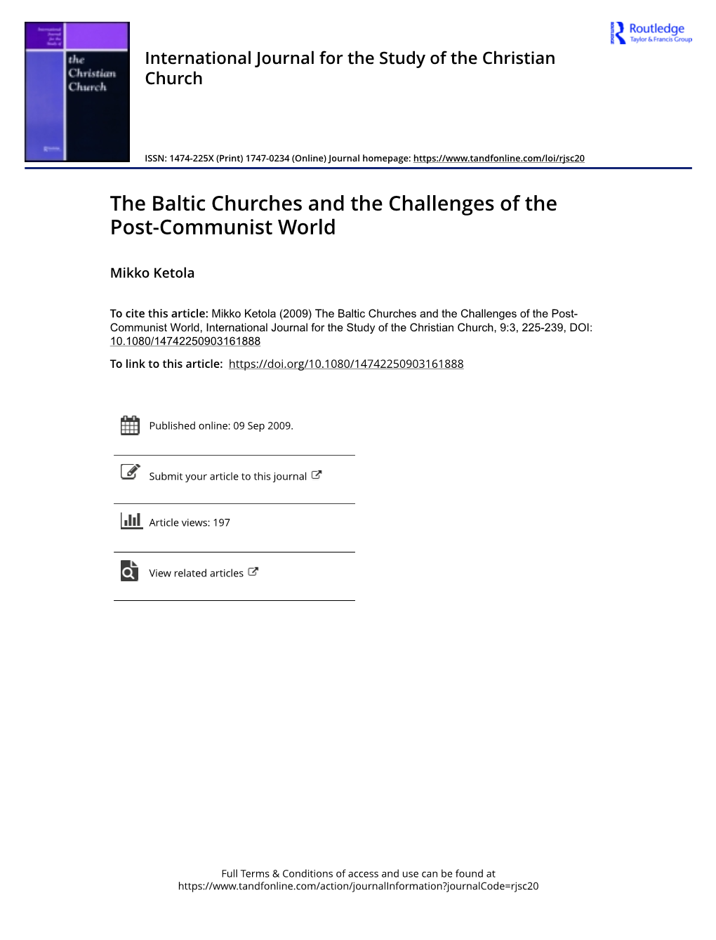The Baltic Churches and the Challenges of the Post-Communist World
