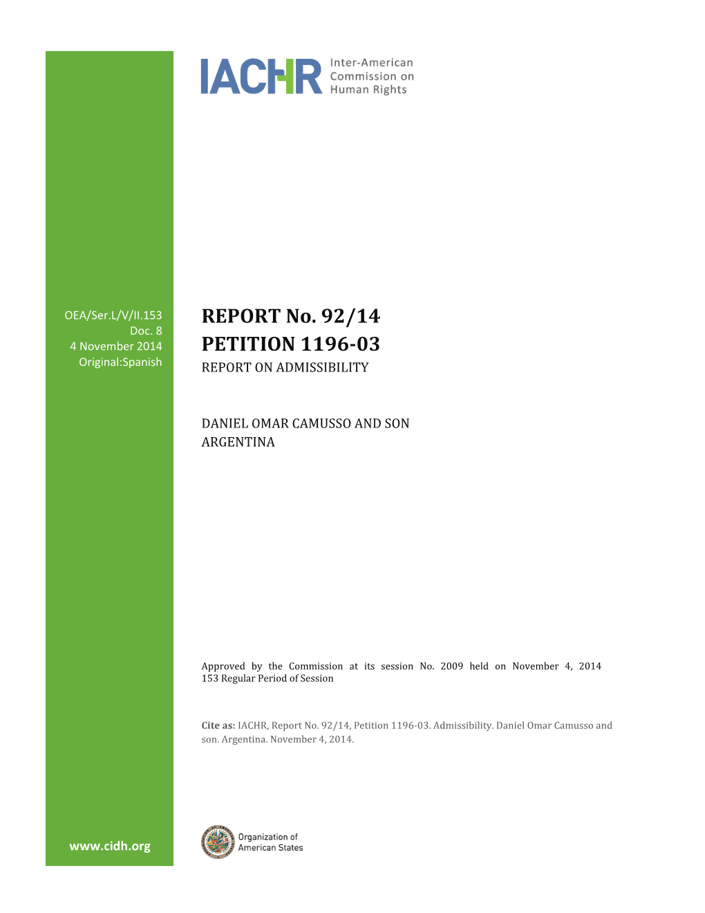 REPORT No. 92/14 PETITION 1196-03