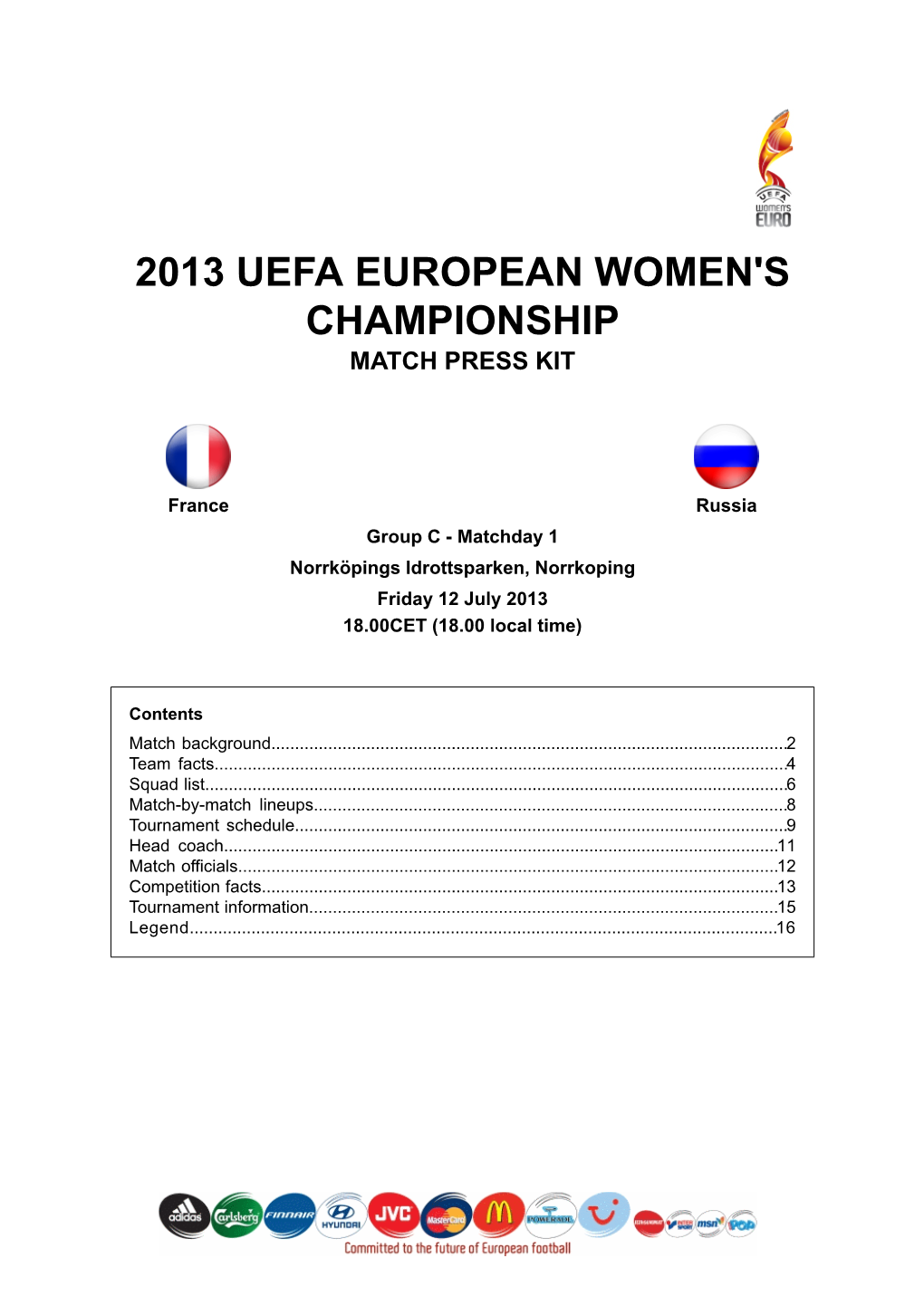 2013 Uefa European Women's Championship Match Press Kit