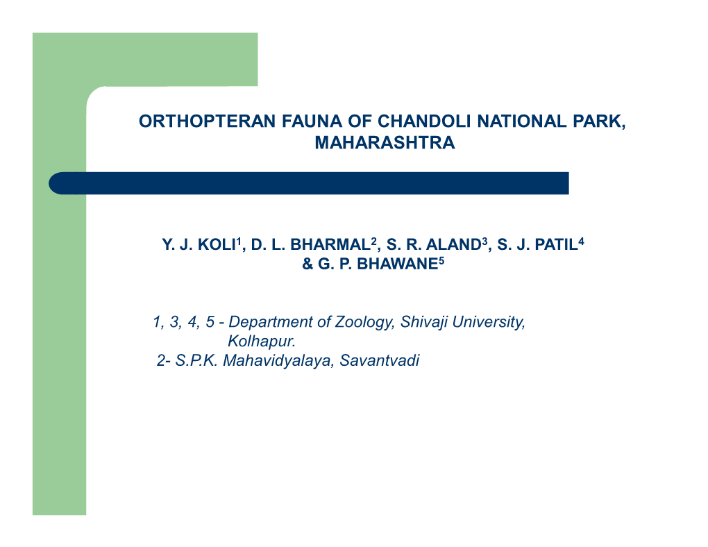 Orthopteran Fauna of Chandoli National Park, Maharashtra