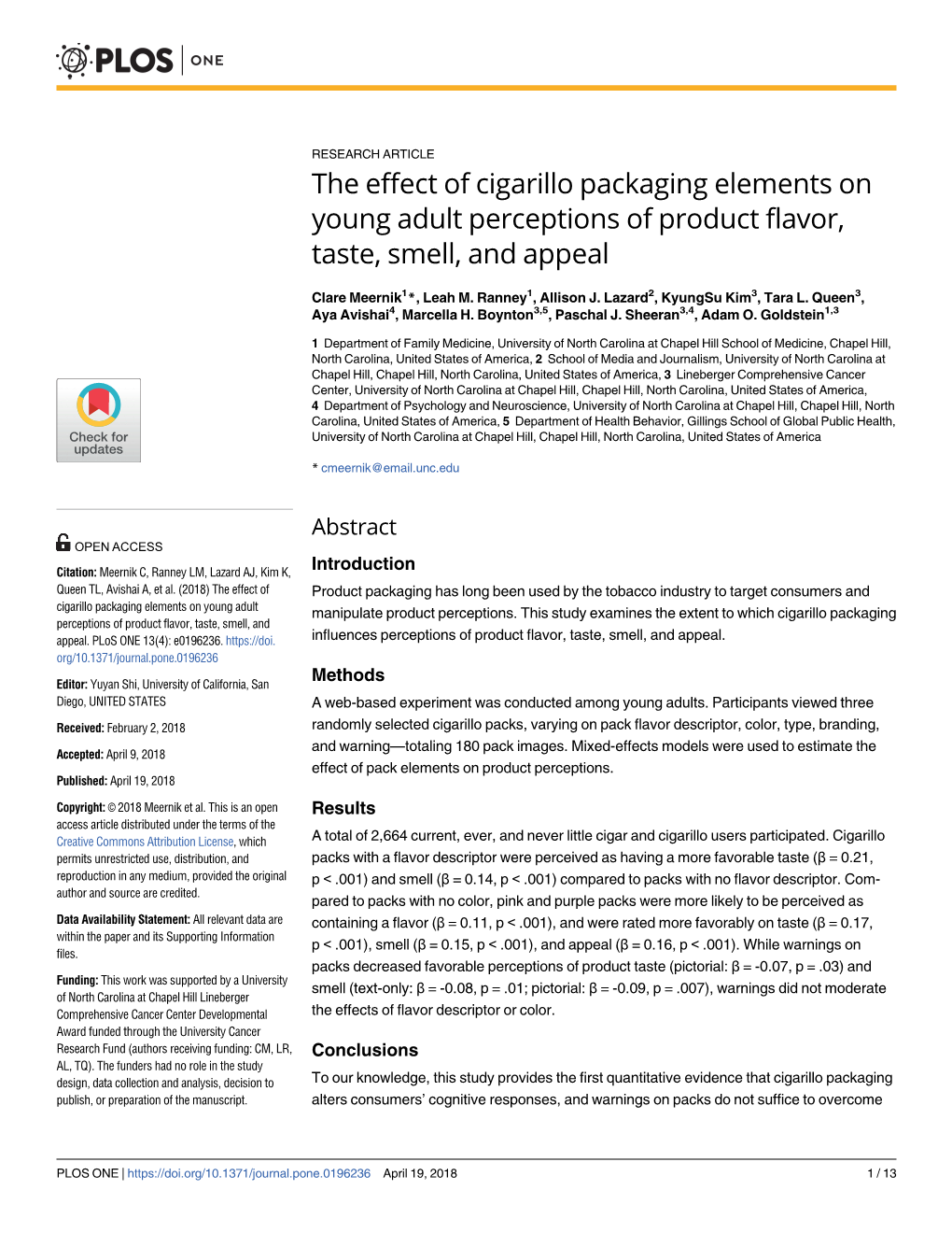 The Effect of Cigarillo Packaging Elements on Young Adult Perceptions of Product Flavor, Taste, Smell, and Appeal