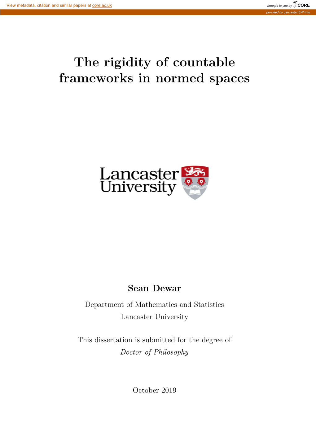 The Rigidity of Countable Frameworks in Normed Spaces