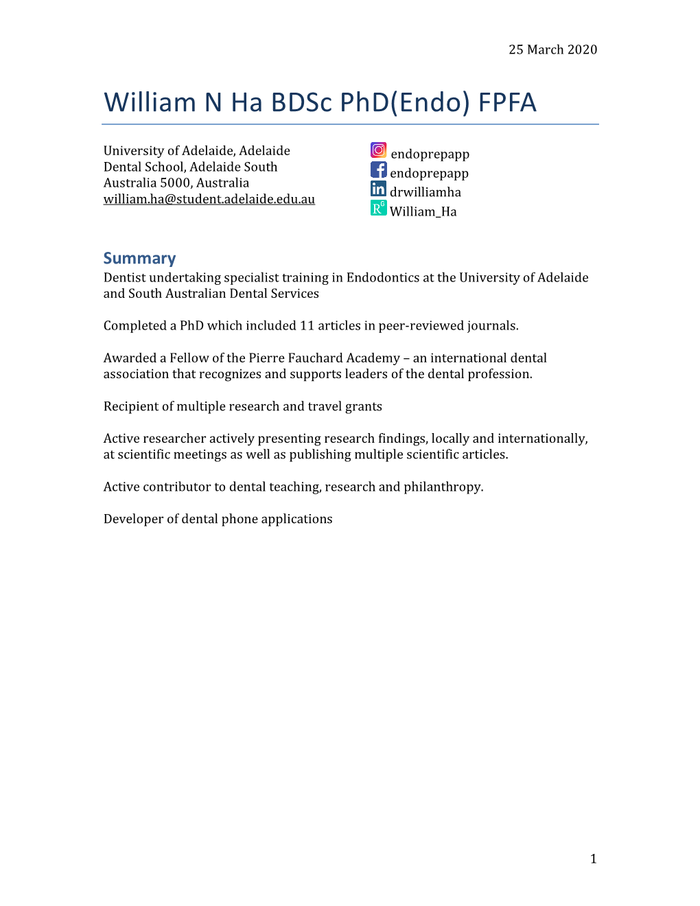 William N Ha Bdsc Phd(Endo) FPFA