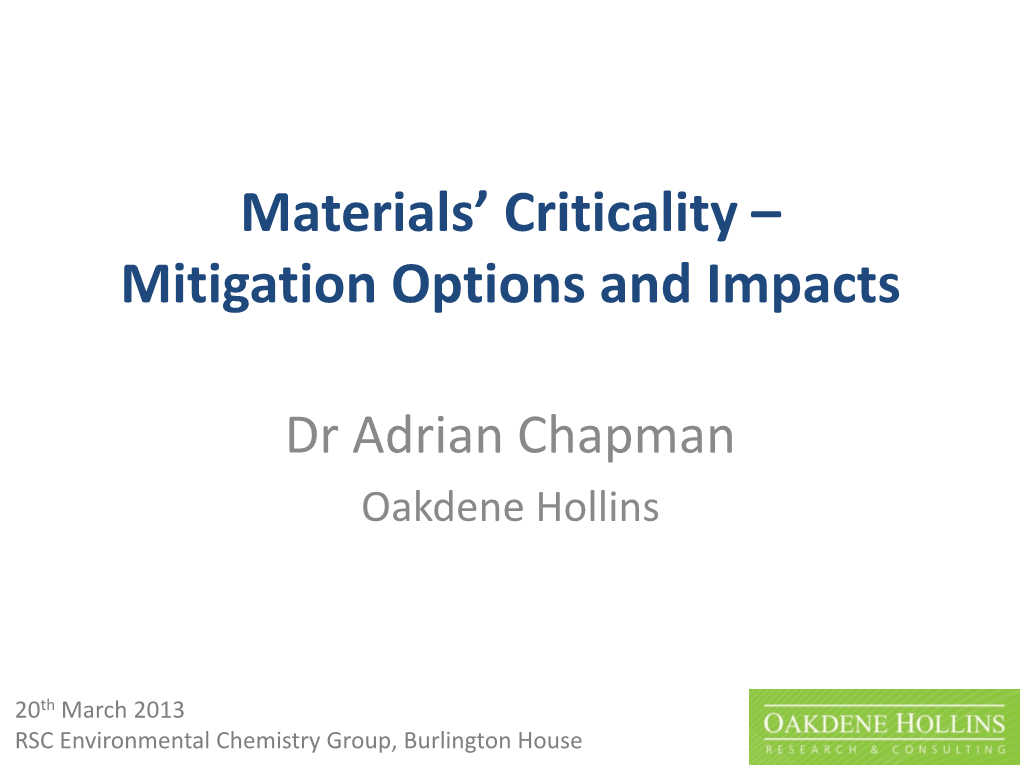 Materials' Criticality – Mitigation Options and Impacts