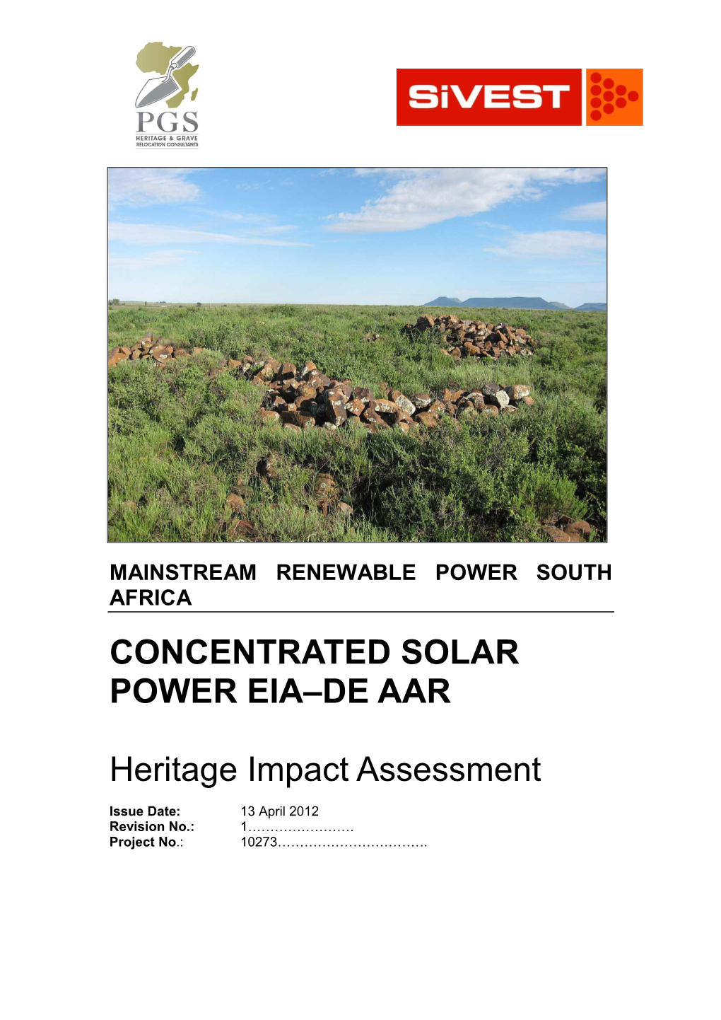 CONCENTRATED SOLAR POWER EIA–DE AAR Heritage Impact