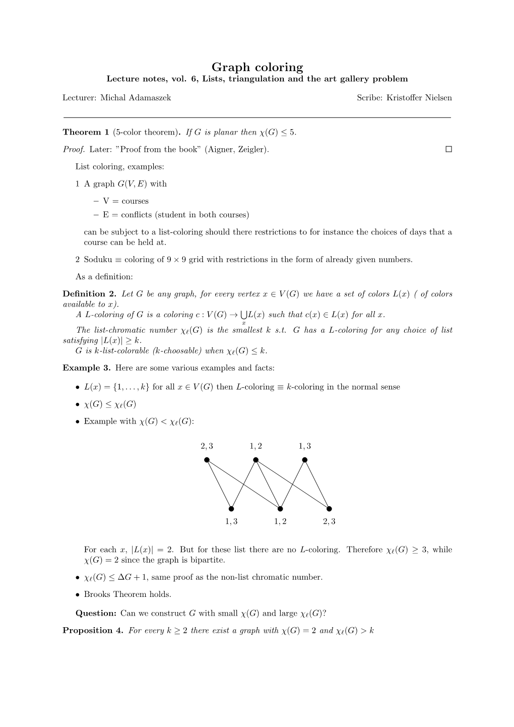 Graph Coloring Lecture Notes, Vol