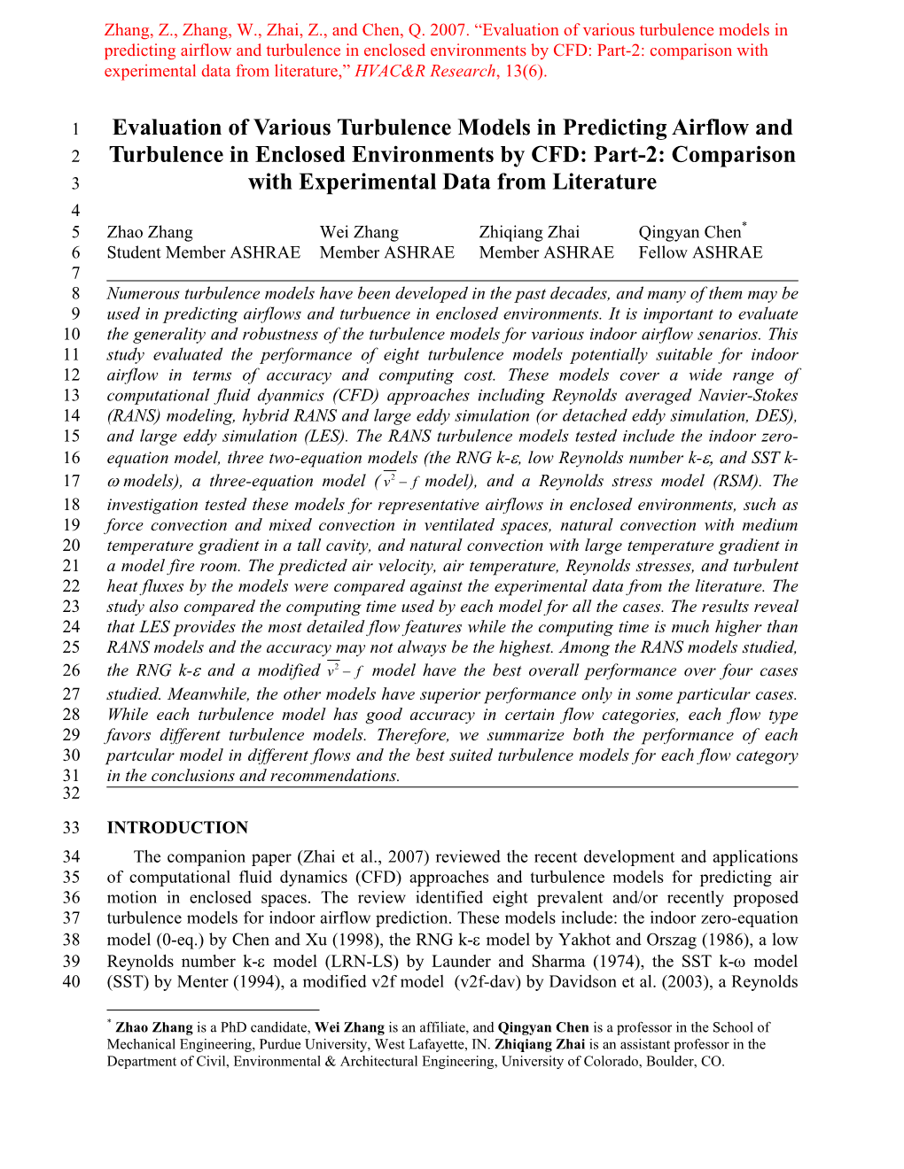 Evaluation of Various Turbulence Models in Predicting Airflow And