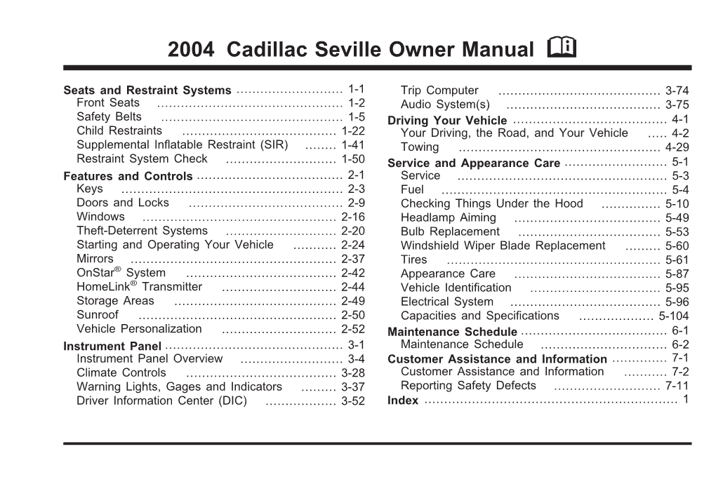 2004 Cadillac Seville Owner Manual M