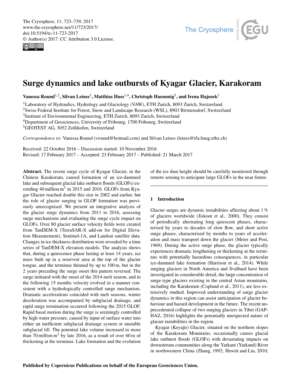 Surge Dynamics and Lake Outbursts of Kyagar Glacier, Karakoram