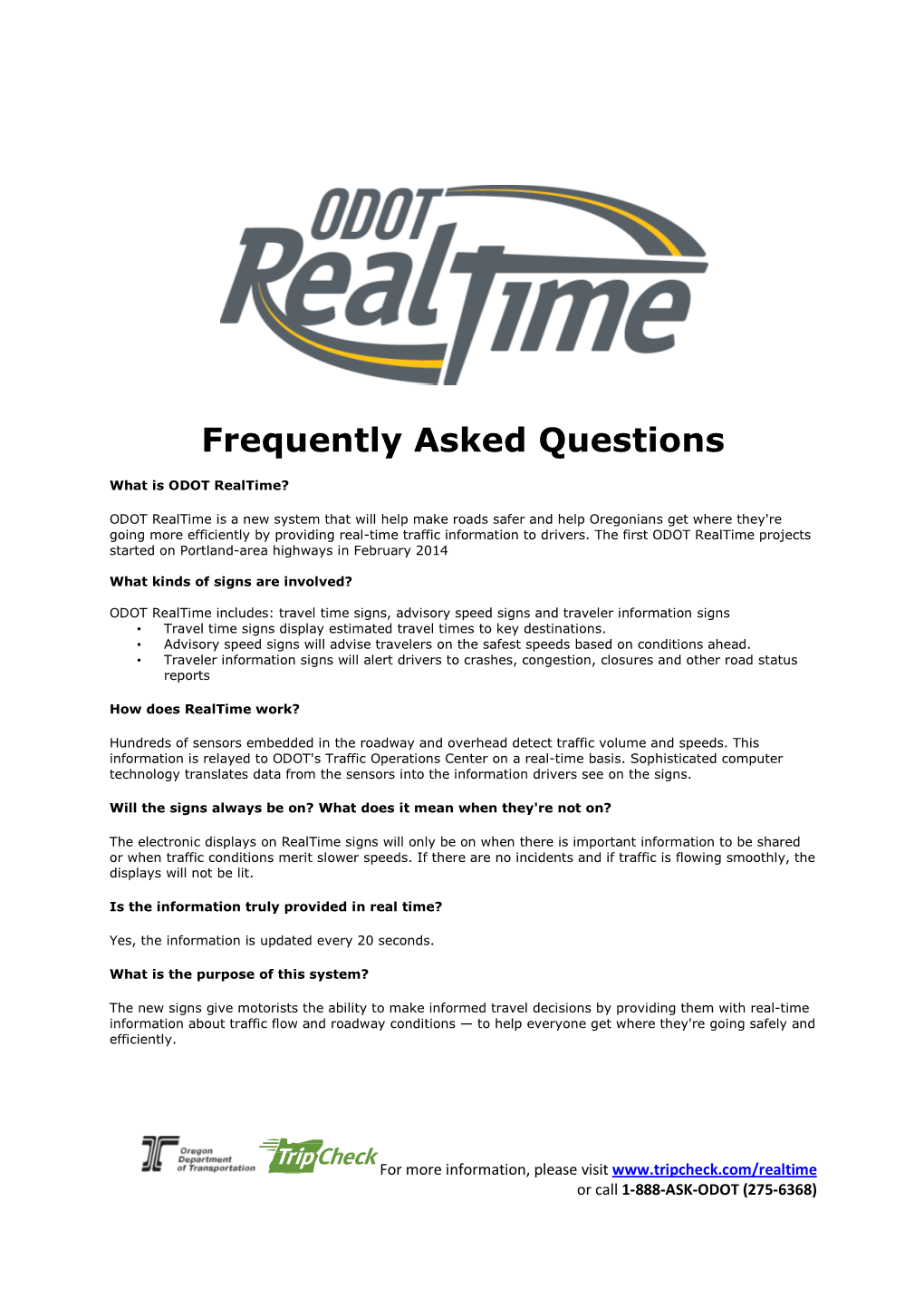 Read the ODOT Realtime Faqs